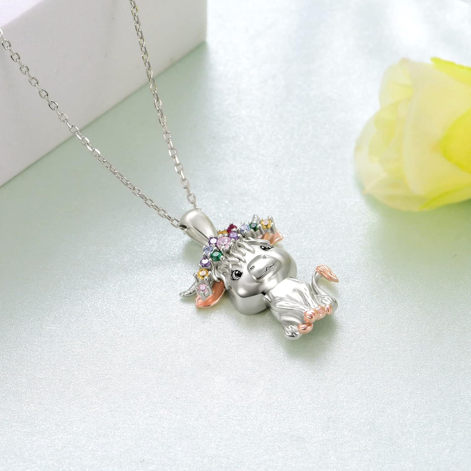 Highland Cow/Axolotl/Goat/Panda/Giraffe/Raccoon Necklace 925 Sterling Silver Animal Pendant Necklace with Colored Zircon Animal Jewelry Gift for Girls Women Daughter - Image 5