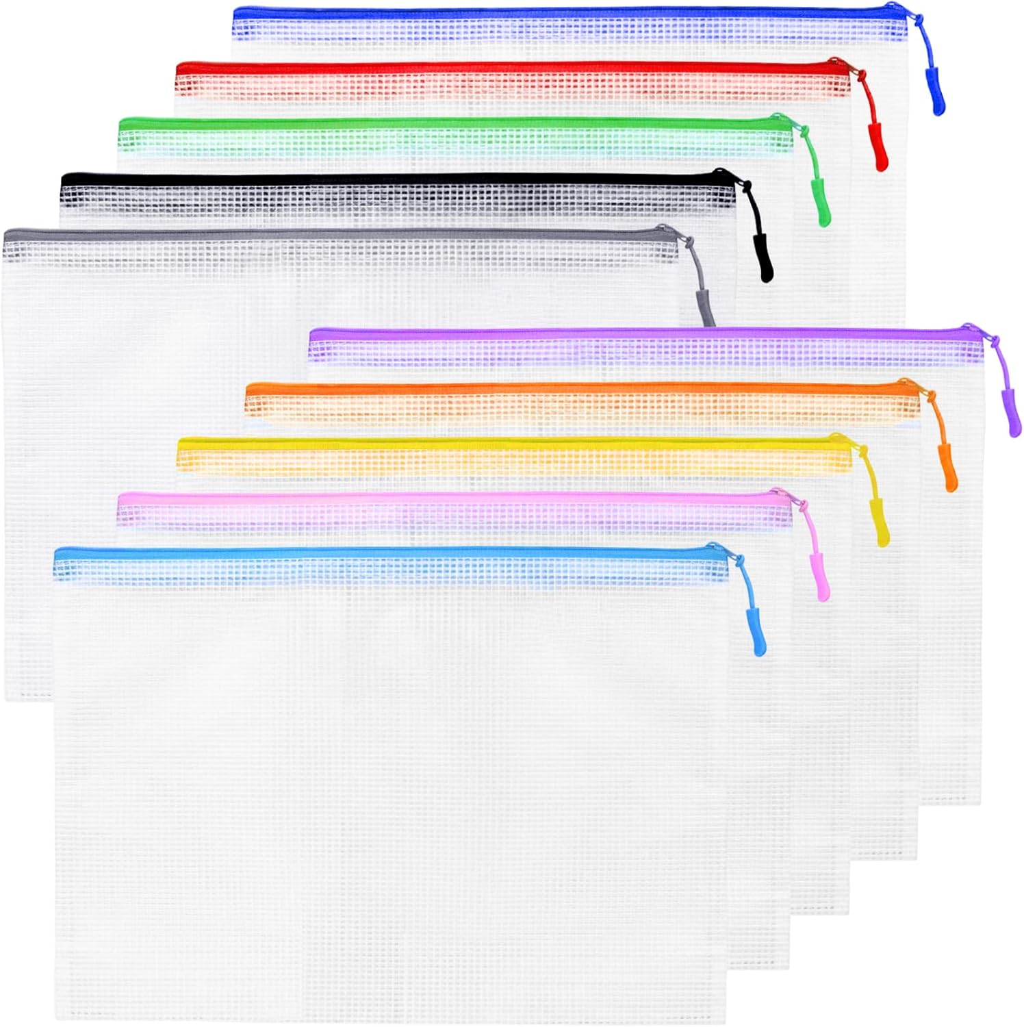 Mesh Zipper Pouch Bags,10 Colors A4 Size Bags for Waterproof Transparent Document File Organizer Bags for School,Office Supplies,Toys,Puzzles,Board Games Storage