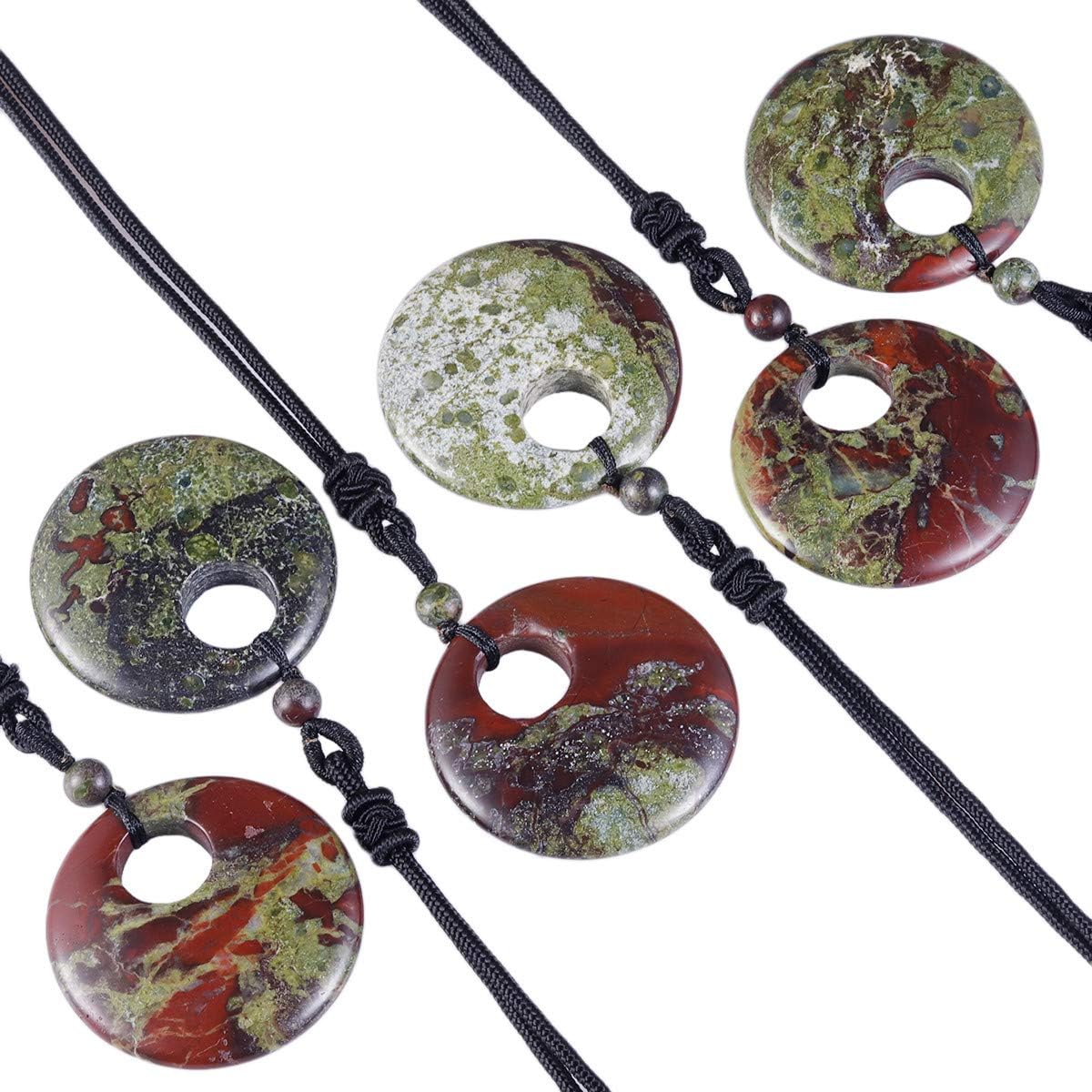 Nupuyai Dragon Bloodstone Lucky Coin Pendant Necklace for Women Men Healing Crystal Stone Donut Pendant with Adjustable Cord 70cm - Image 5