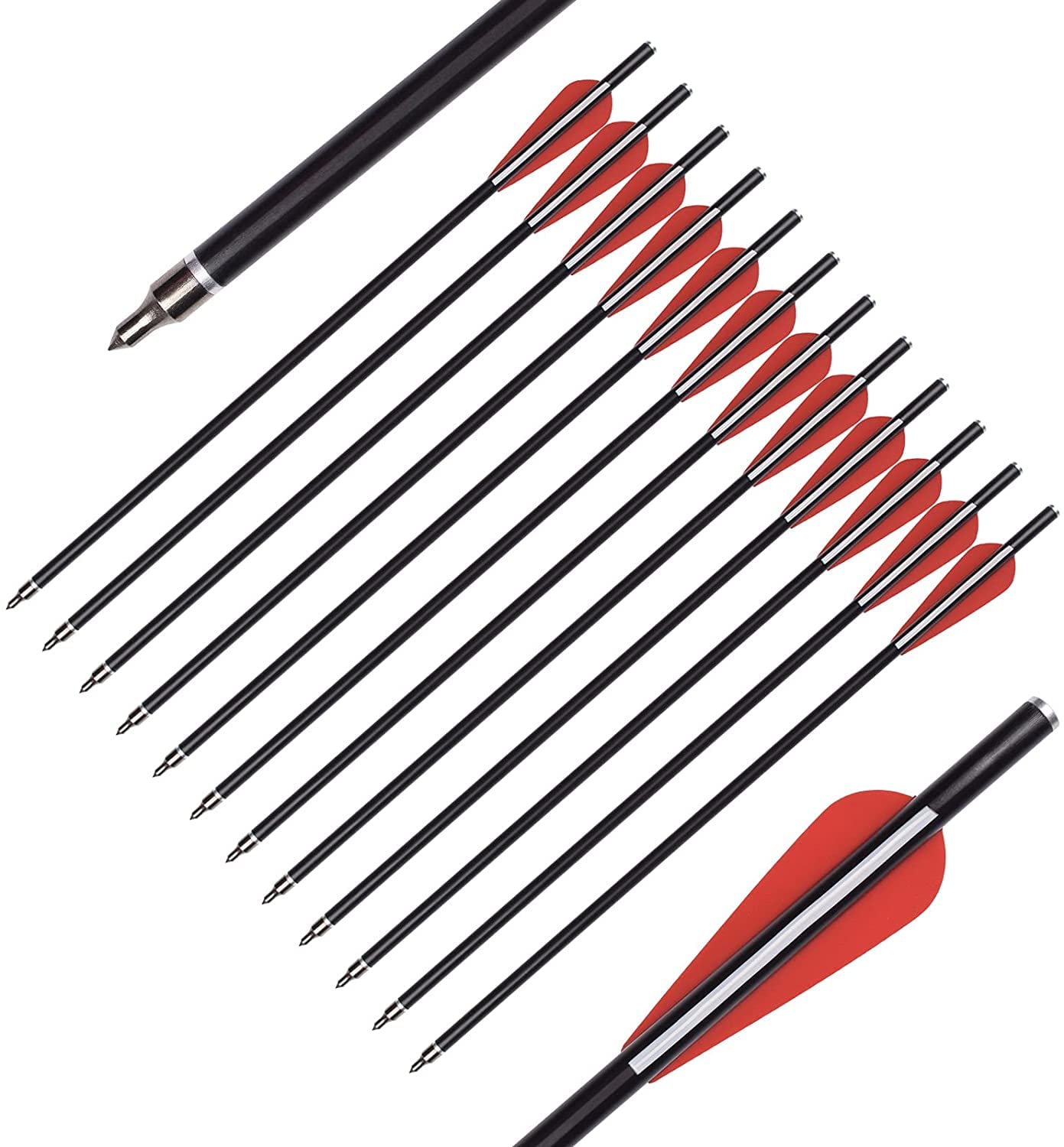 Arbalète boulons flèches Fibre de Verre 12 "14" 16 "Chasse tir à l'arc Cible flèche avec remplacé 100 Pointes de flèche Plates encoches