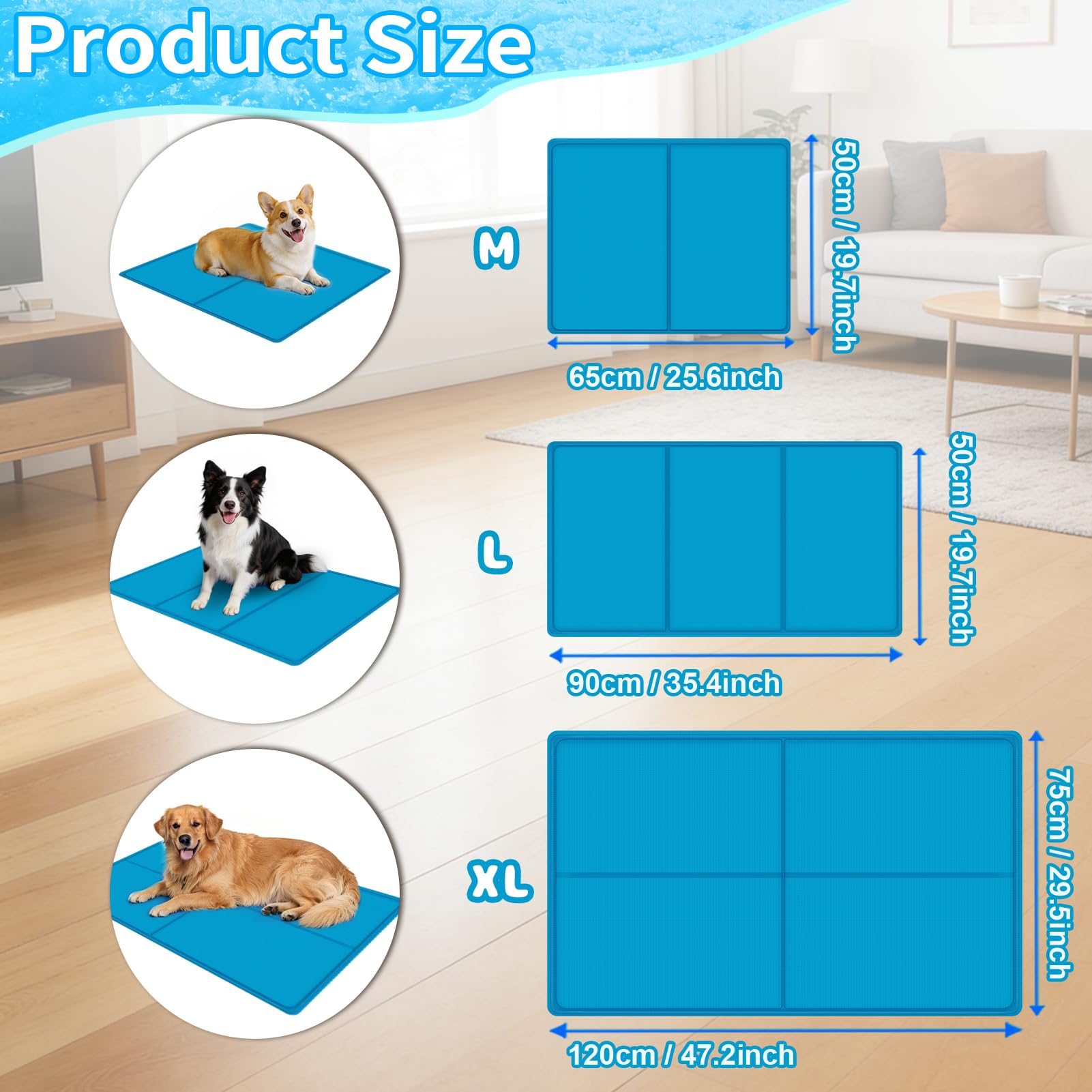 Tappetino refrigerante per cani, 120 x 75 cm, certificato GRS, in gel solido atossico, tappetino auto-raffreddante per cani, sollievo rapido in estate calda, coperta fresca ideale per mantenere