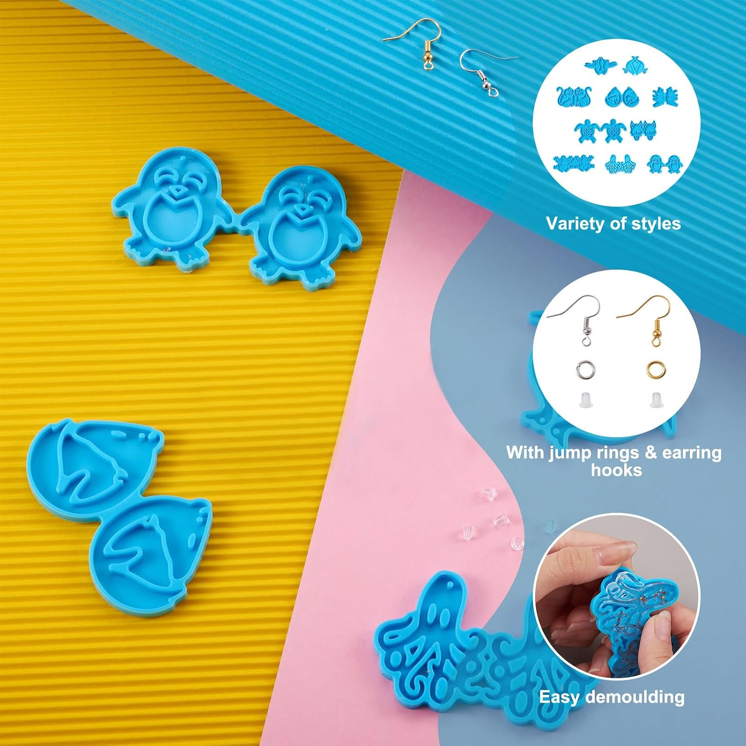 KISSITTY Animal Theme Earring Silicone Molds Wolf Cat Bird Frog Duck Octopus Pendant Resin Casting Molds Earring Making Kit for Adults UV Resin Jewelry Crafts Arts Key Chains Necklaces image 2