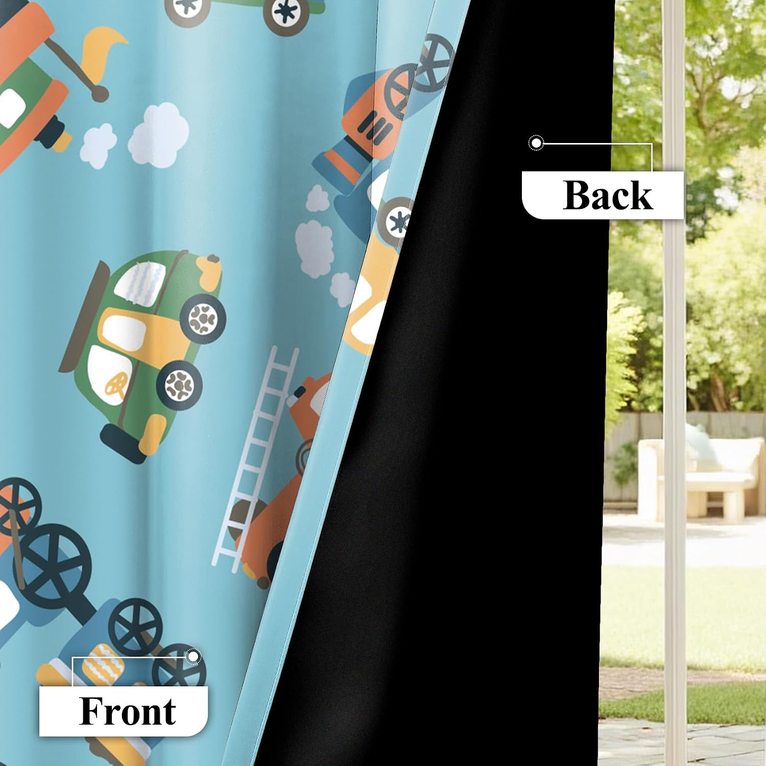 Kids Cartoon Cute Car Truck Printed Pattern Blue Curtains Blackout Thermal Insulated Window Drapes with Grommet for Bedroom Living Room Decoration,2 Panels,Each W42 xL108