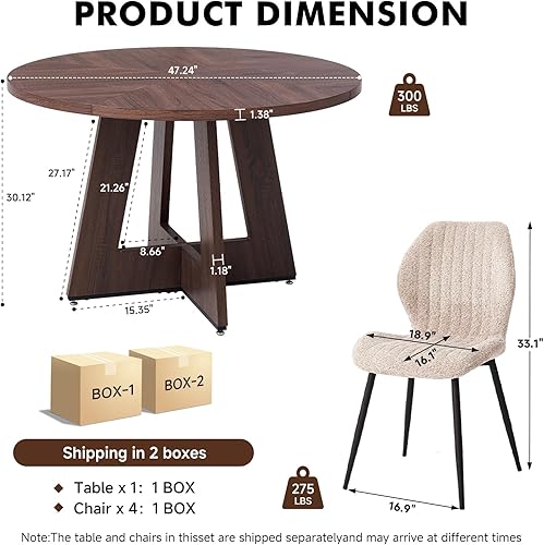 Miniatura 43 de Juego de mesa de comedor redonda para 4 personas con sillas, mesa de cocina y sillas, juego de mesa de comedor, silla moderna de mediados de siglo