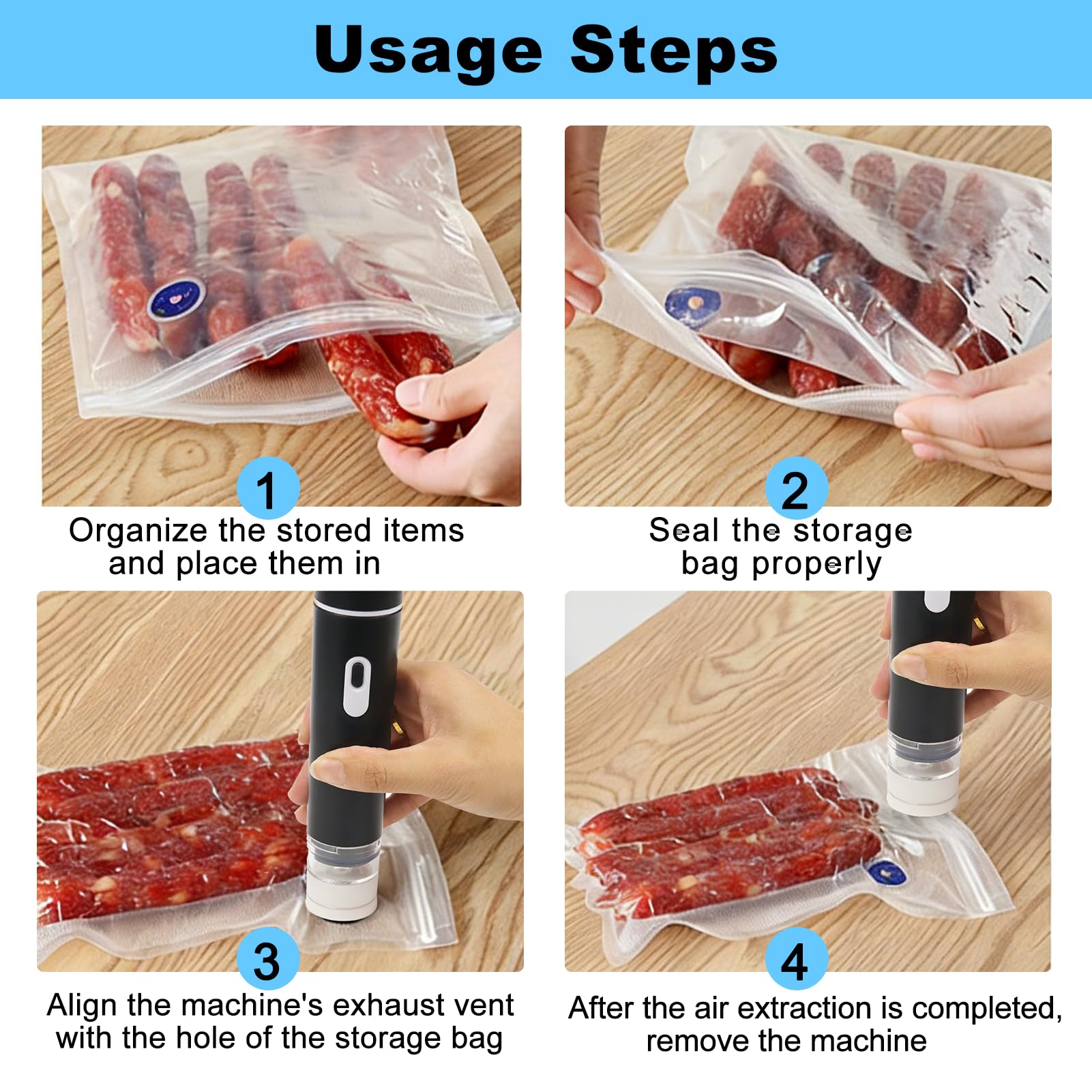 Macchina Sottovuoto Portatile per Alimenti con Serbatoio Visibile 60 kPa Potente Dispositivo di Messa Sottovuoto con 15 Sacchetti Riutilizzabili, Ideale per Casa Viaggi Campeggio e Conservazione degli