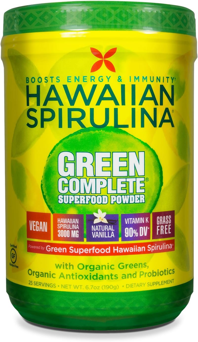 Pure Hawaiian Spirulina Green Complete Superfood Powder- Vegan, Non GMO - Natural Superfood Grown in Hawaii, 6.7 Ounce
