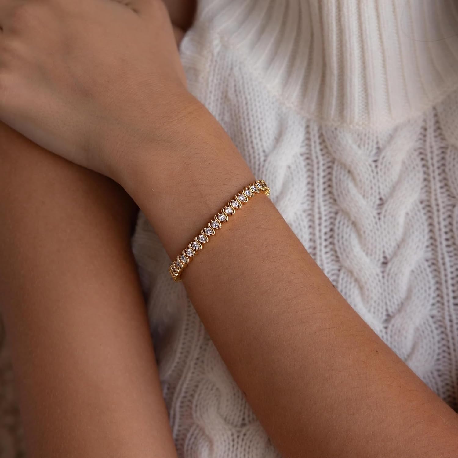 CAITLYNMINIMALIST 18K Gold-Plated & Silver 5mm Bold Stacking Tennis Bracelet – Adjustable 6–8 Inch with Box Clasp