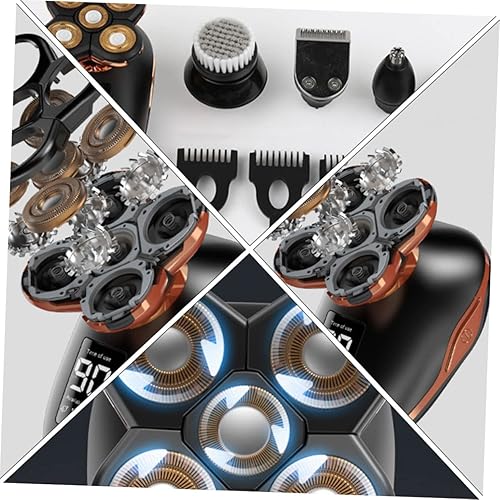Miniatura 3 de 1pc de cinco cabezas recargable afeitadora autoservicio para hombres, diseño de materiales, novio, papá, marido, negro