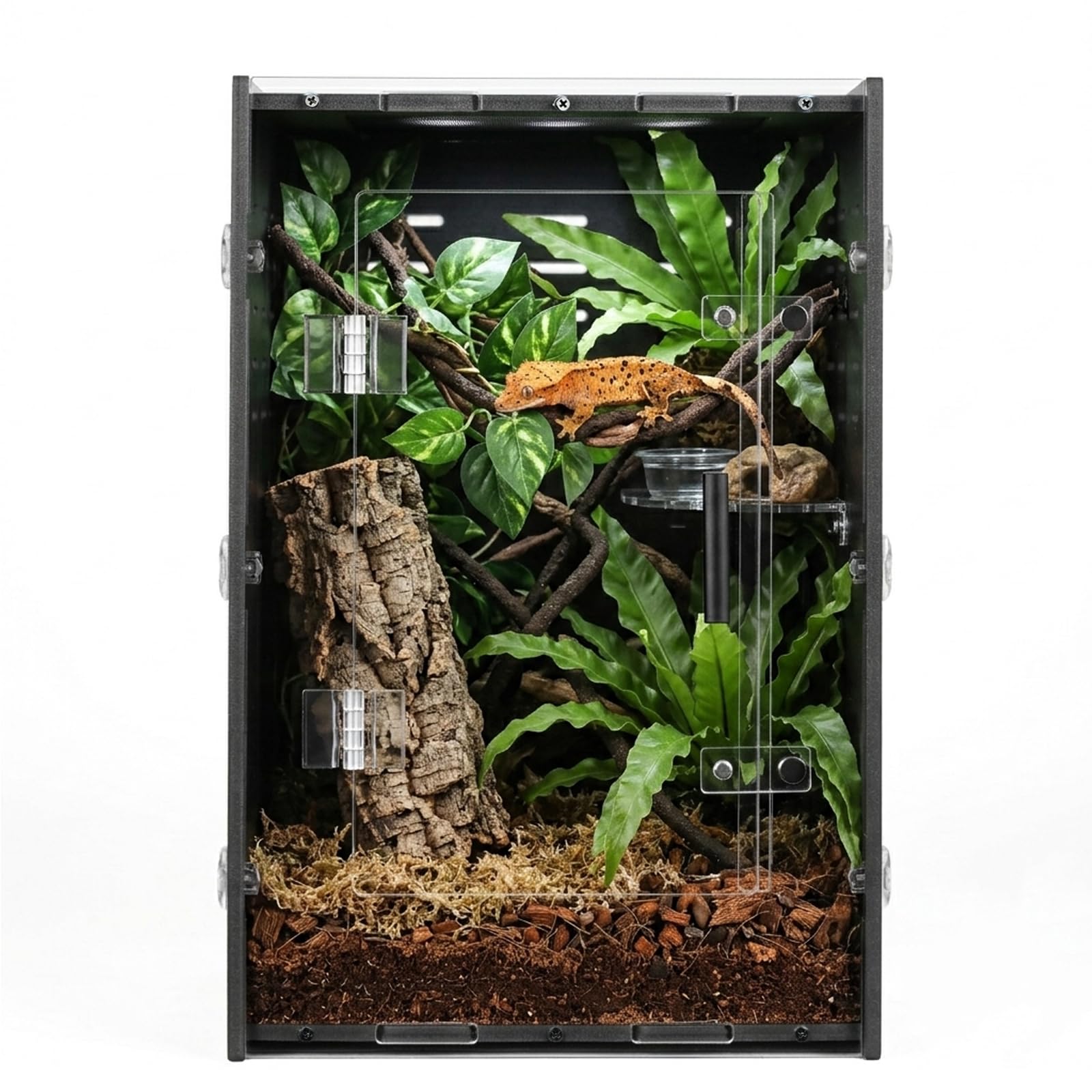 maiyuolg 8x8x12 Black PVC Reptile Tank, Front Opening for Crested Reptiles