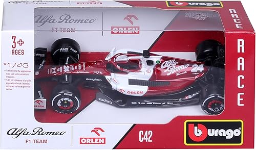 Miniatura 9 de Bburago 143 2022 Alfa Romeo F1 Racing Team C42 No.#24 Guanyu Zhou Aleación Coche Diecast Car Model Colección de juguetes (C42 No.#24)