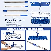 Vista 3 de Trapeador de polvo de microfibra para limpieza de suelos, almohadillas lavables de doble cara, mango de acero inoxidable ajustable