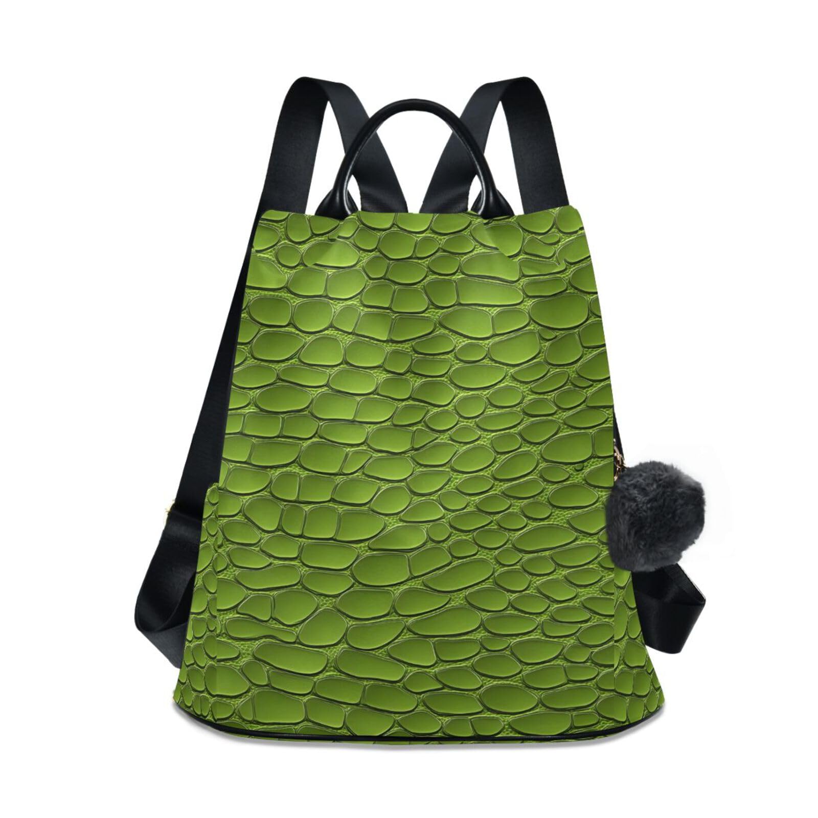 Green Crocodile Leather Texture Backpack for Women Anti Theft Large Fashion Travel Shoulder Bag Purse Rucksack Lightweight