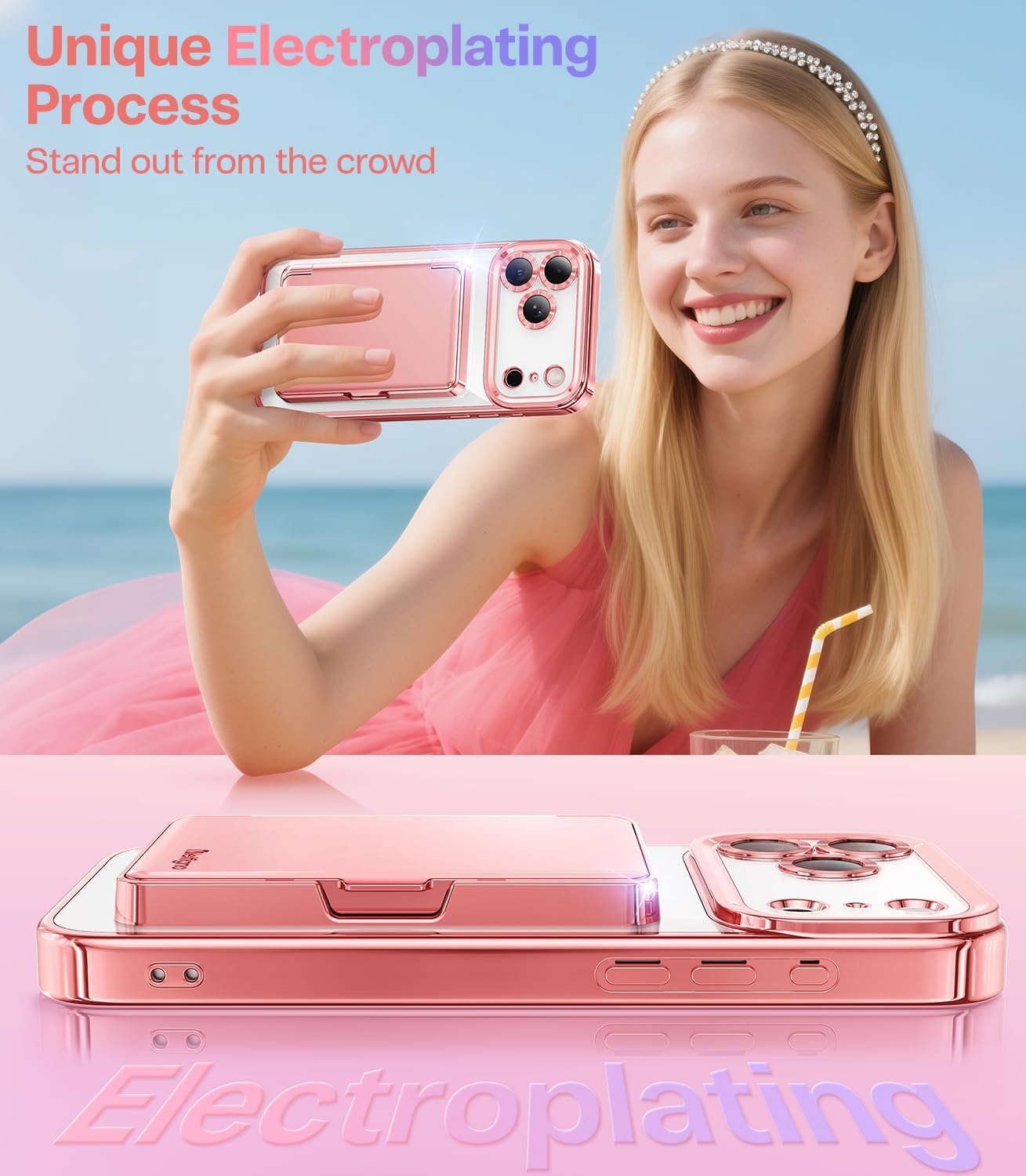 Meifigno Designed for iPhone 17 Pro Max Case Wallet (3-4 Cards & Cash), Built-in Mirror & Kickstand, Surround Raised Lens Protection, for 17 Pro Max Case with Card Holder for Women (6.9"), Rose Gold