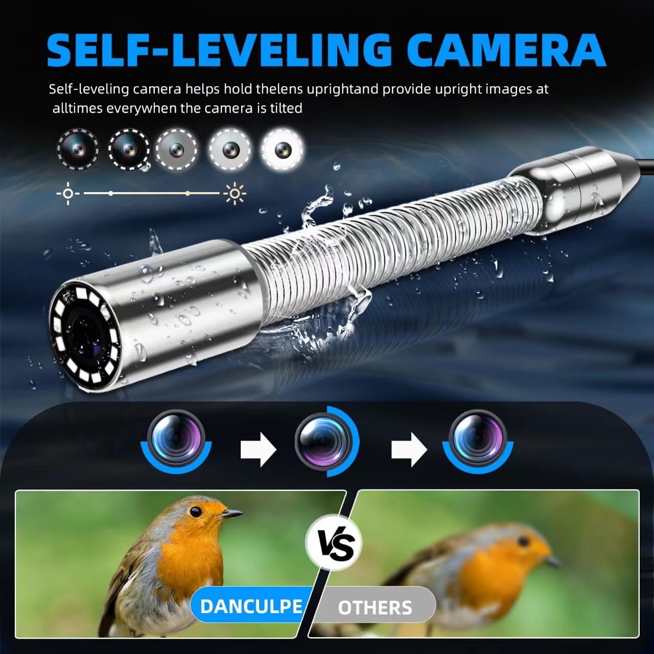 Sewer Camera Self-Leveling with 512Hz Sonde, 100FT/30M, 7MM Cable, 10" HD Drain Pipe Inspection Camera with DVR,Distance Counter,IP68 Waterproof,12 LEDs,16GB Card for Home, Duct