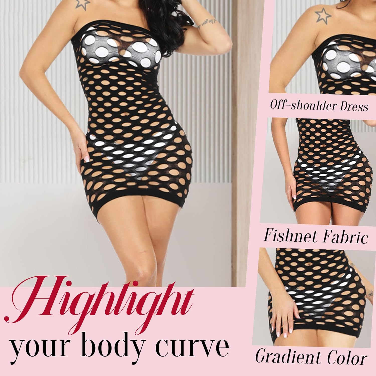 Fishnets Tube Dresses for Women Lingerie Dress Bodycon Sexy Nightgown Babydoll Curvy Women Outfits Gradient Color - Image 2