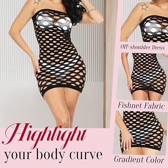 Fishnets Tube Dresses for Women Lingerie Dress Bodycon Sexy Nightgown Babydoll Curvy Women Outfits Gradient Color