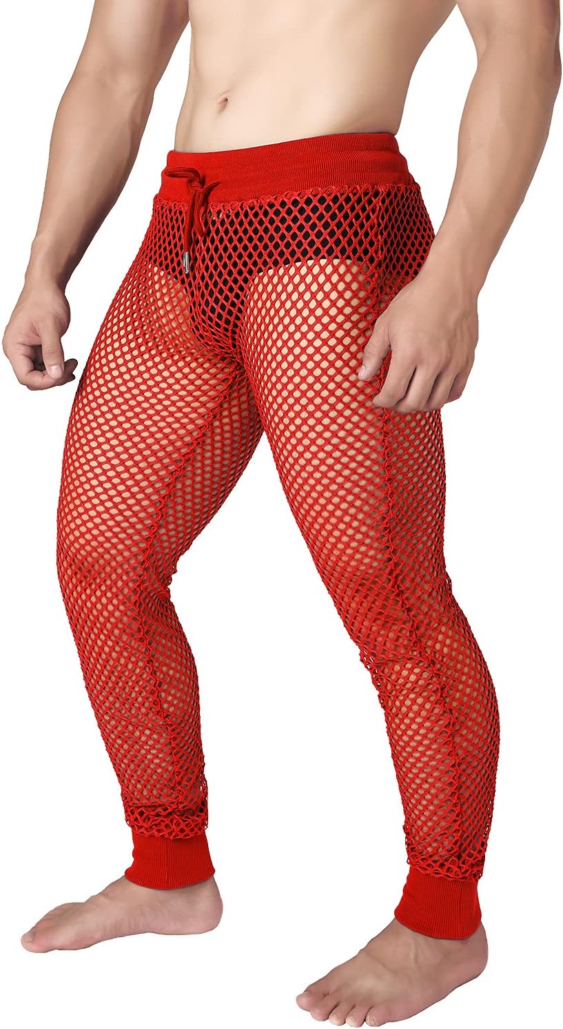 JOGAL Men's Mesh Fishnet See Through Pants Stretchy Muscle Leggings - Image 2