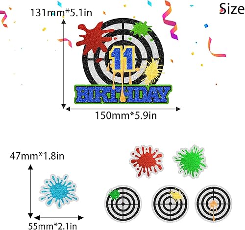 Miniatura 2 de Decoración para pastel de paintball de cumpleaños número 11, decoración de salpicaduras de airsoft, fiesta de paintball, fiesta de cumpleaños para
