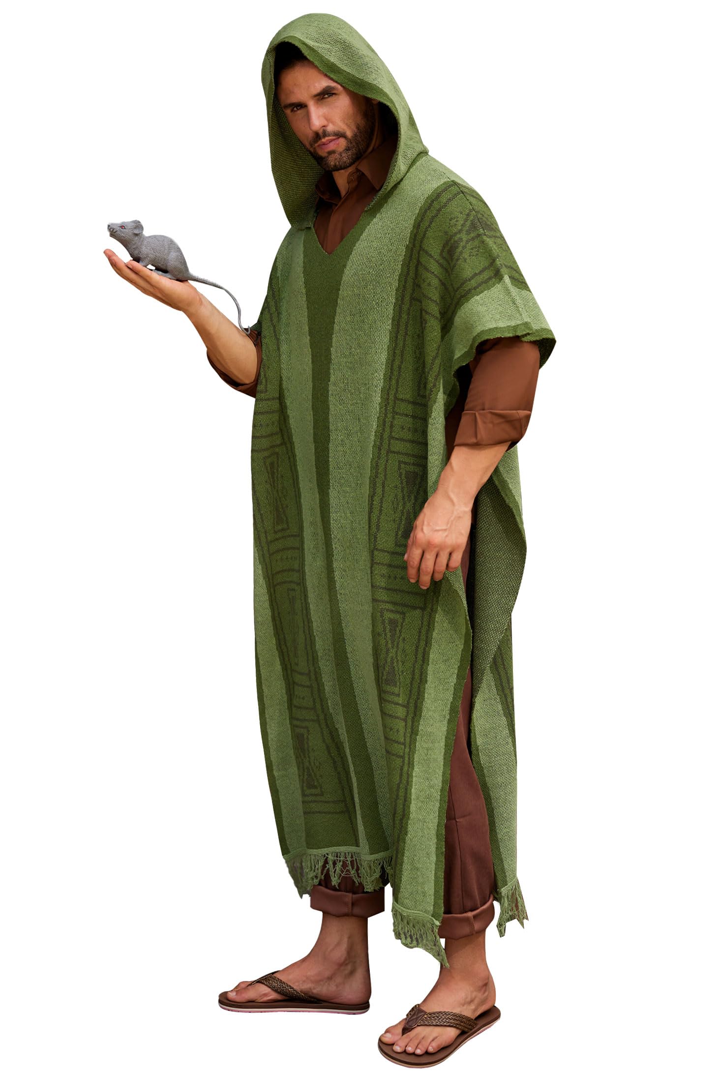 Arvilhill Mens Halloween Bruno Poncho Costume Cloak Green Hooded Cape