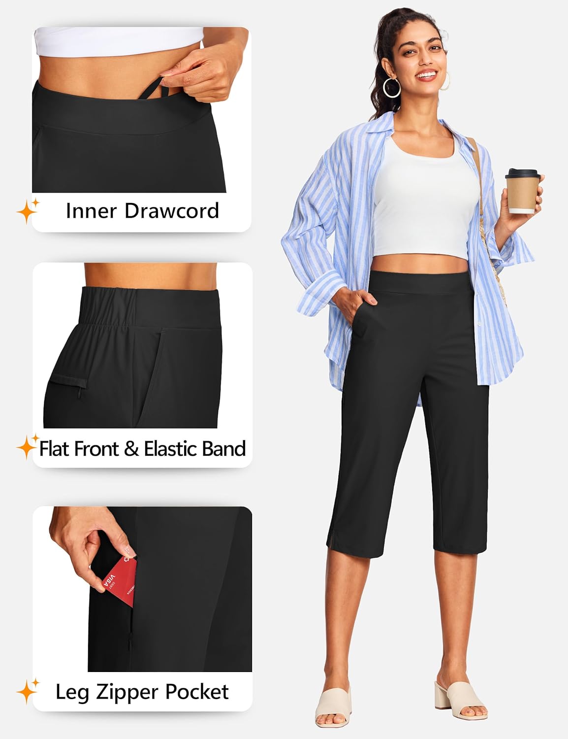 15"/ 18" Capri Pants for Women Summer Golf Capris Pant Pull On Stretch with Pockets Work Casual Dressy Slacks - Image 5