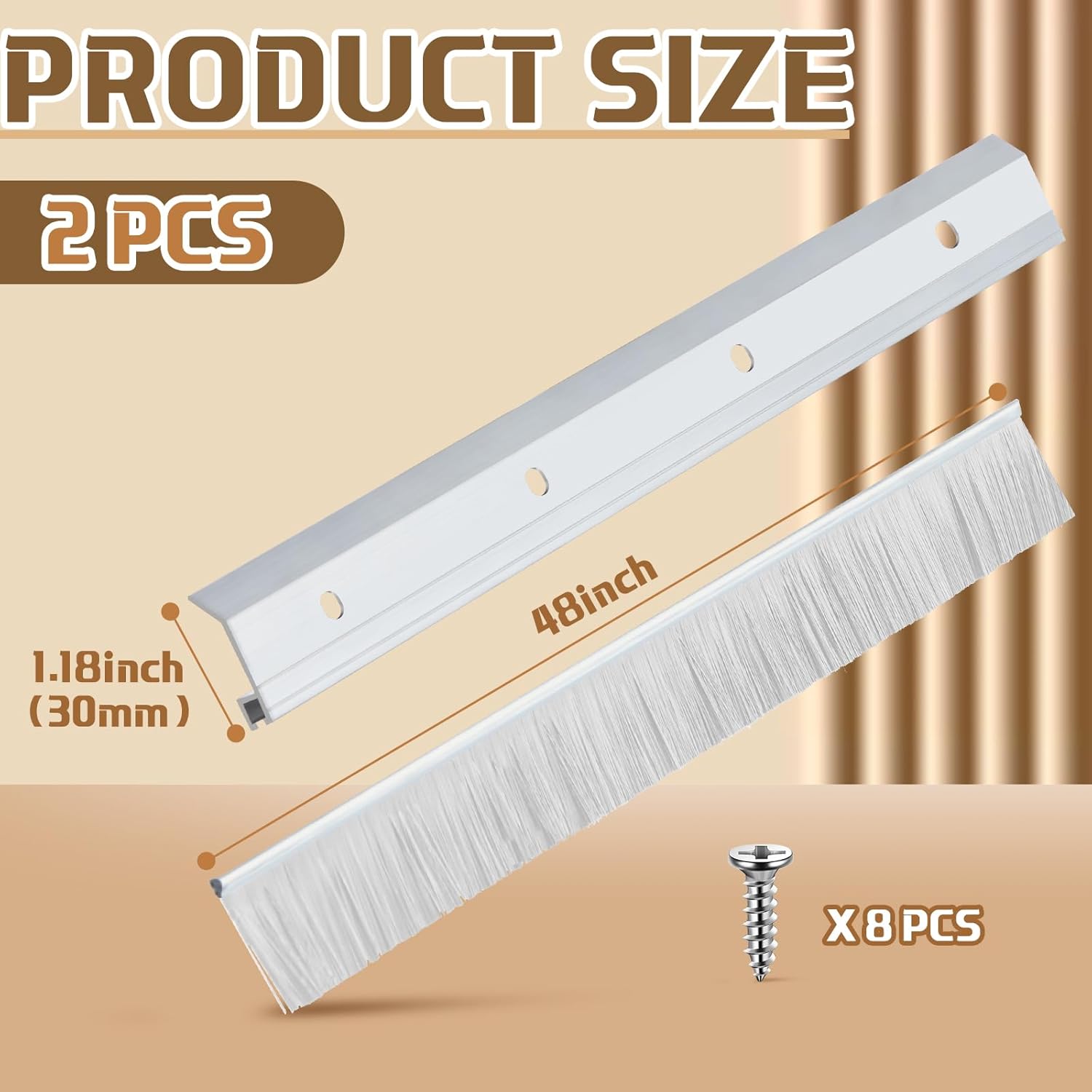 hushee 2 pack 48 inches brush door sweep for exterior, aluminum commercial door sweep bottom all-season alloy brush for exterior and interior sealing gaps keeps cold air, dust out (white) 48 inch white 2