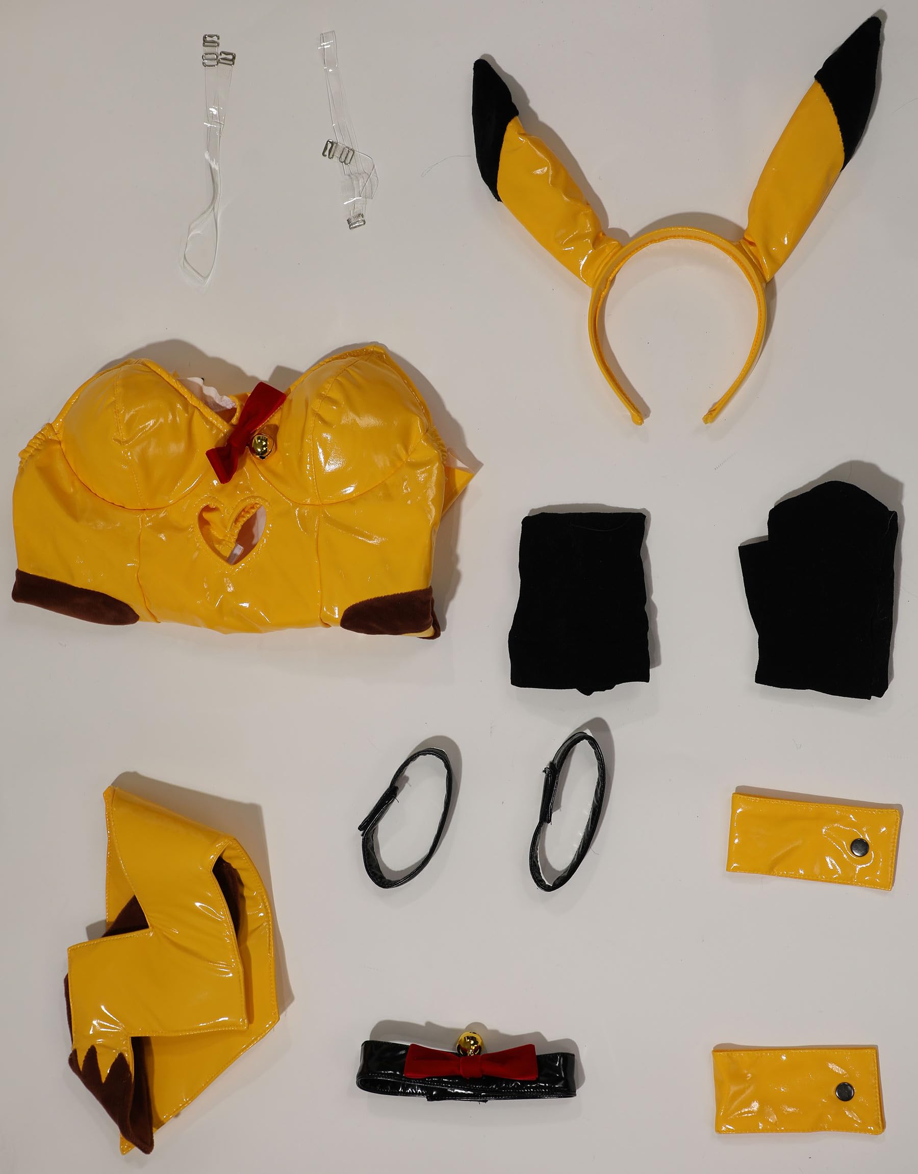 Mobbunny Women's Anime Bunny Cosplay Costume Bunny Girl Yellow Bodysuit and Headband with Tail Stockings