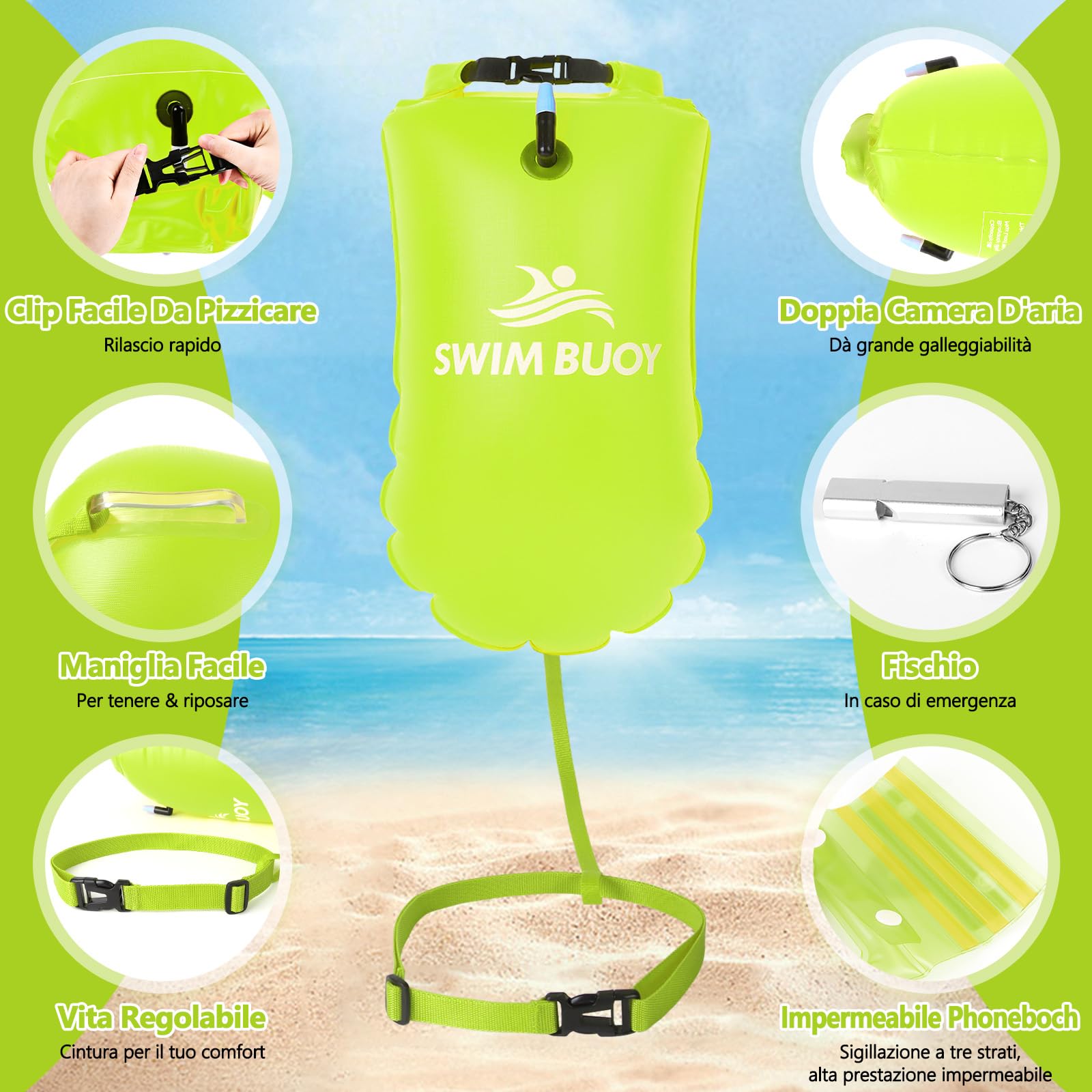 JONRRYIN Boa da nuoto da 28 l, sacco a secco e galleggiante, dispositivo di sicurezza per nuoto in acqua libera, boa ideale per triathlon, surfisti