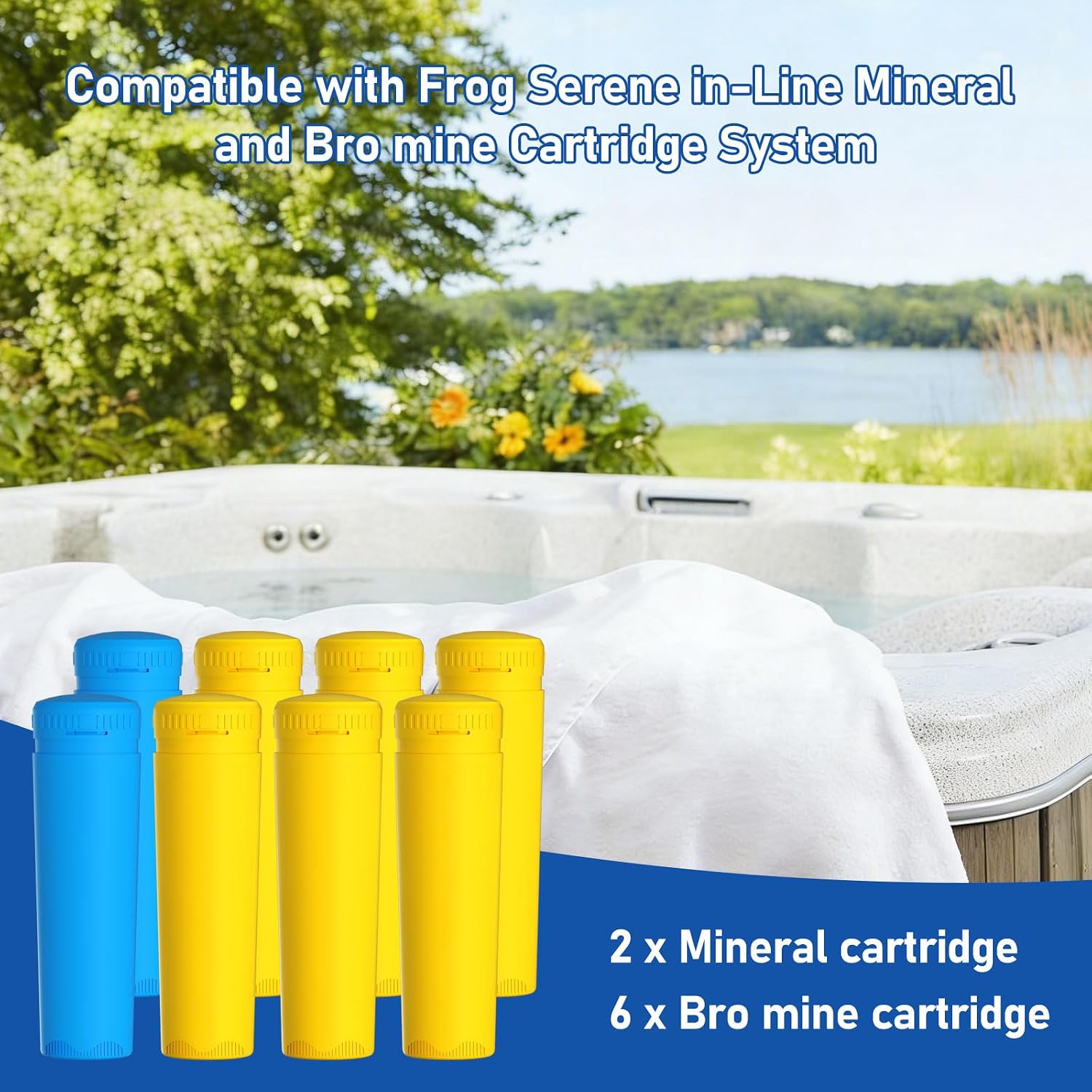 Replacement Mineral Cartridge + Bromine Cartridge Kit Compatible with Hot Tub Frog Serene Floating System - 4 Months - (2+6) Pack