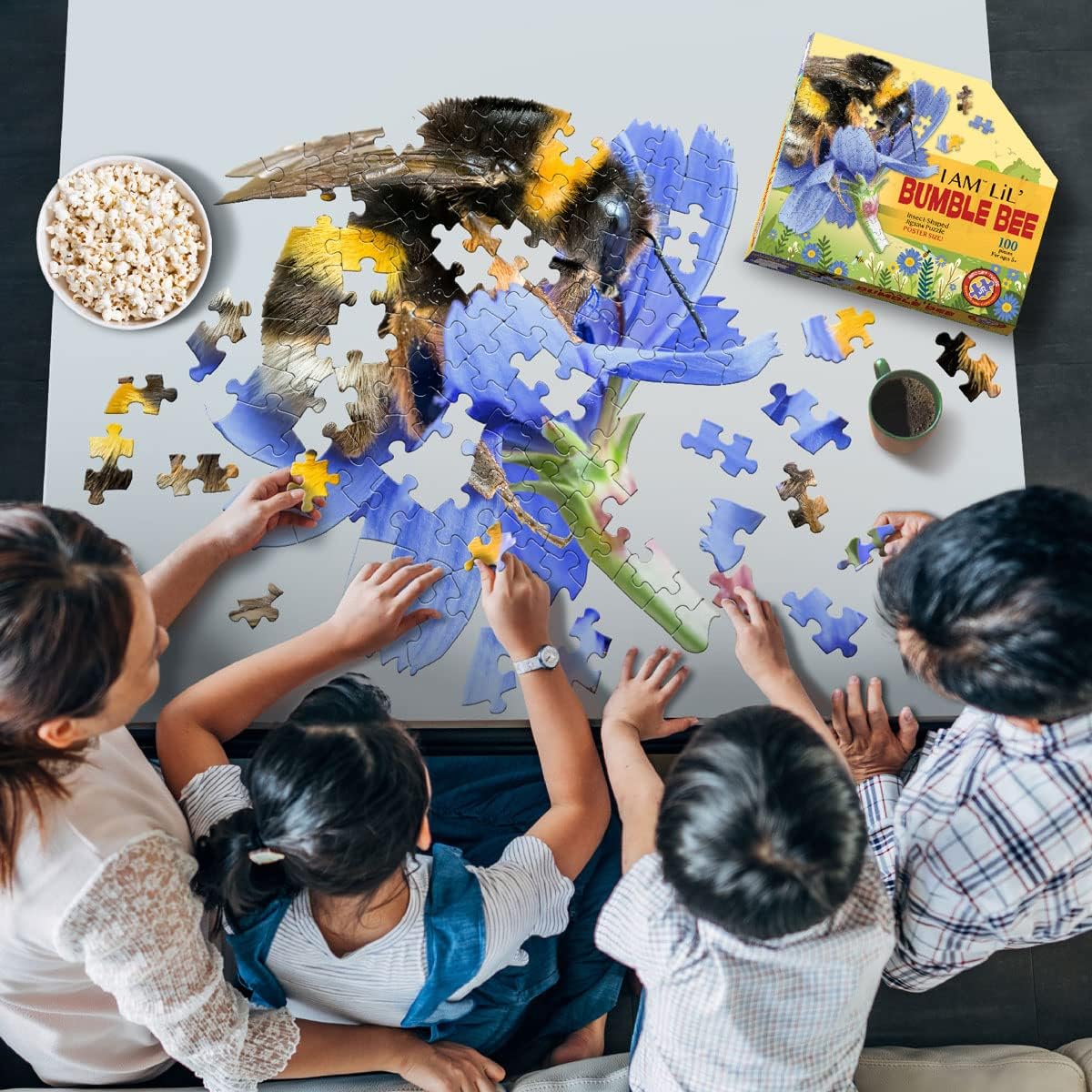 Madd CAPP Lil' Bumble BEE 100 Piece Jigsaw Puzzle for Ages 5 & Up- Unique Animal-Shaped, Poster-Sized, Pieces are Oversized for Easy Handling Includes Educational Madd CAPP Fun Facts, Mulitcolor