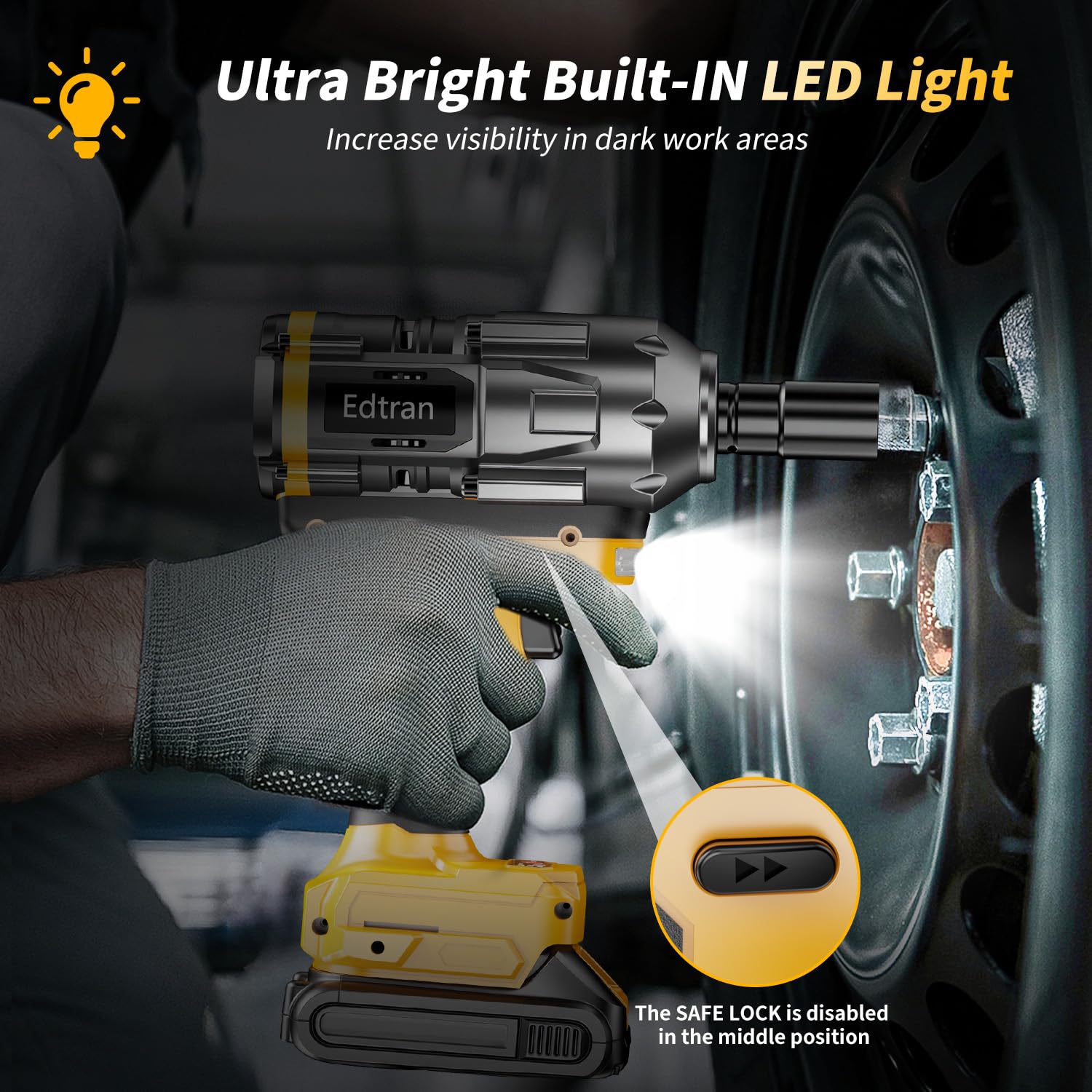 Llave de impacto inalámbrica de 1/2 para batería Dewalt de 20 V, 1500 Nm/1106 pies de libra, destornillador de impacto sin escobillas, herramienta de pistola de impacto de 4 velocidades, 2100 RPM de