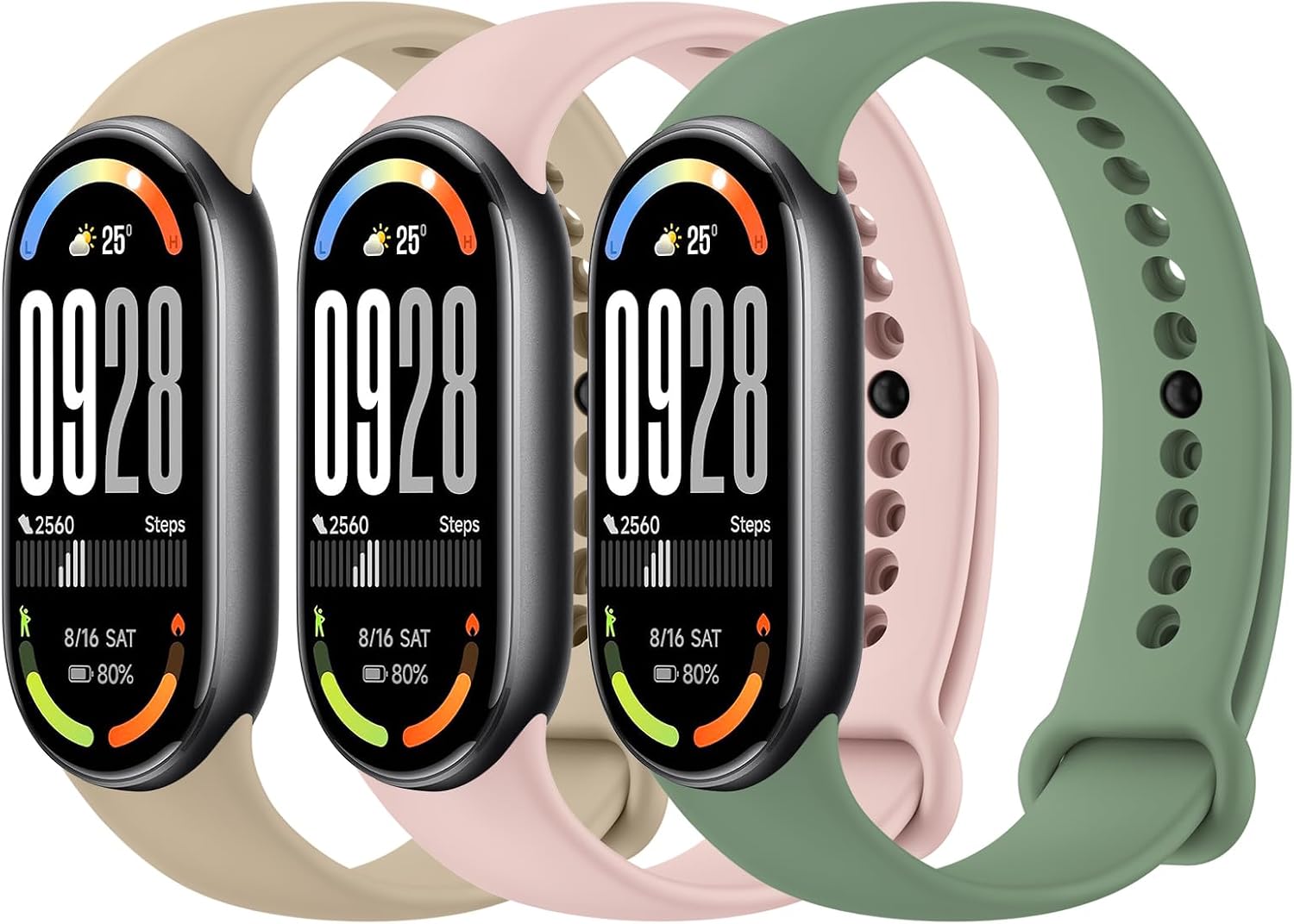 Tobfit 3 Pack Replacement Bands Compatible for Xiaomi Smart Band 10/9/8, Soft Silicone Adjustable Sport Wrist Strap for Women Men for Xiaomi Mi Band 8/9/10 Traker Smart Watch