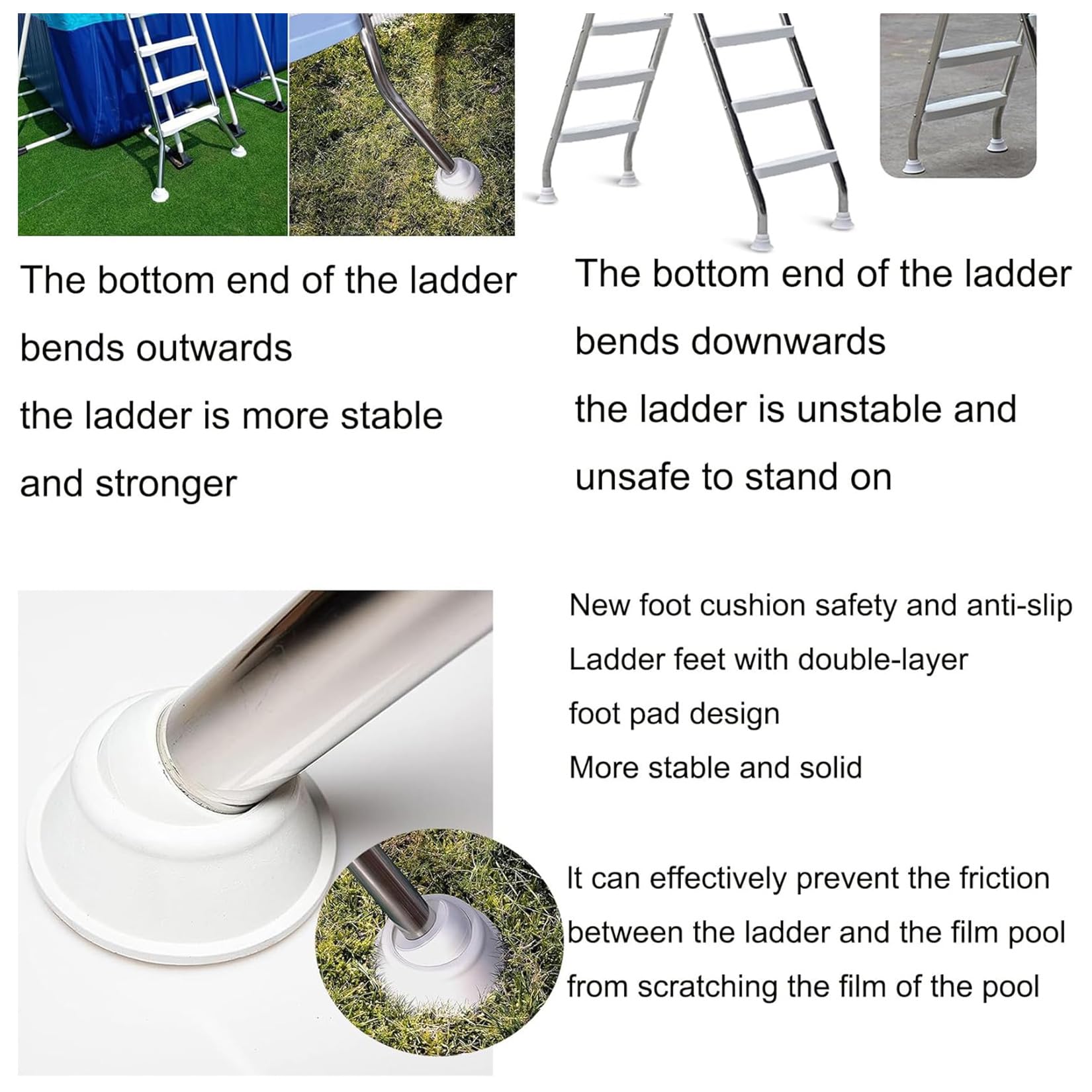 Escalera de Piscina de Doble Cara de 33/43/53/63" de Alto para Nadar sobre el Suelo Capacidad de Carga de 250 kg Marco de Acero Inoxidable 304 con escalones de Doble Cara de plástico,3 Step