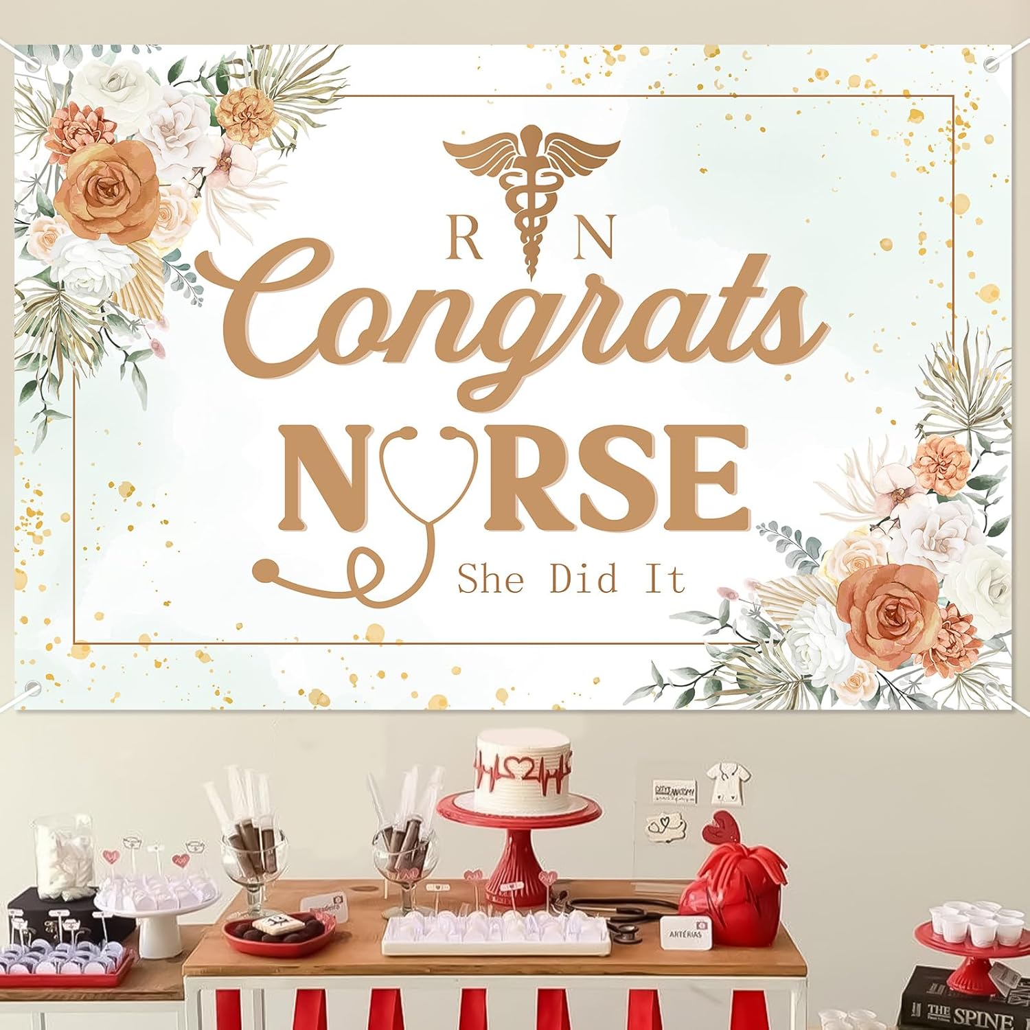 Boho Nurse Graduation Backdrop and Boho Grad Balloon Arch Bundle - Ultimate Nurse Grad Party Decor 2026