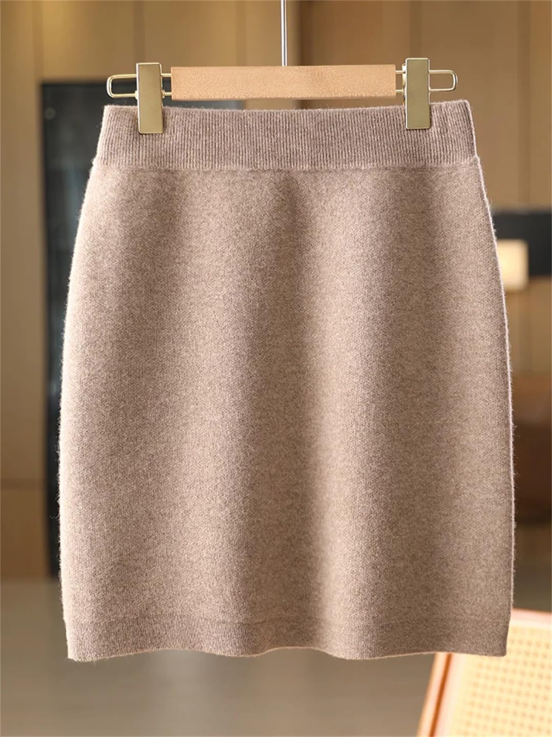 Women Mini Slim Fit Wool Skirt 100Percent Merino Wool Knitwear Above Knee Skirt Elastic Skirt