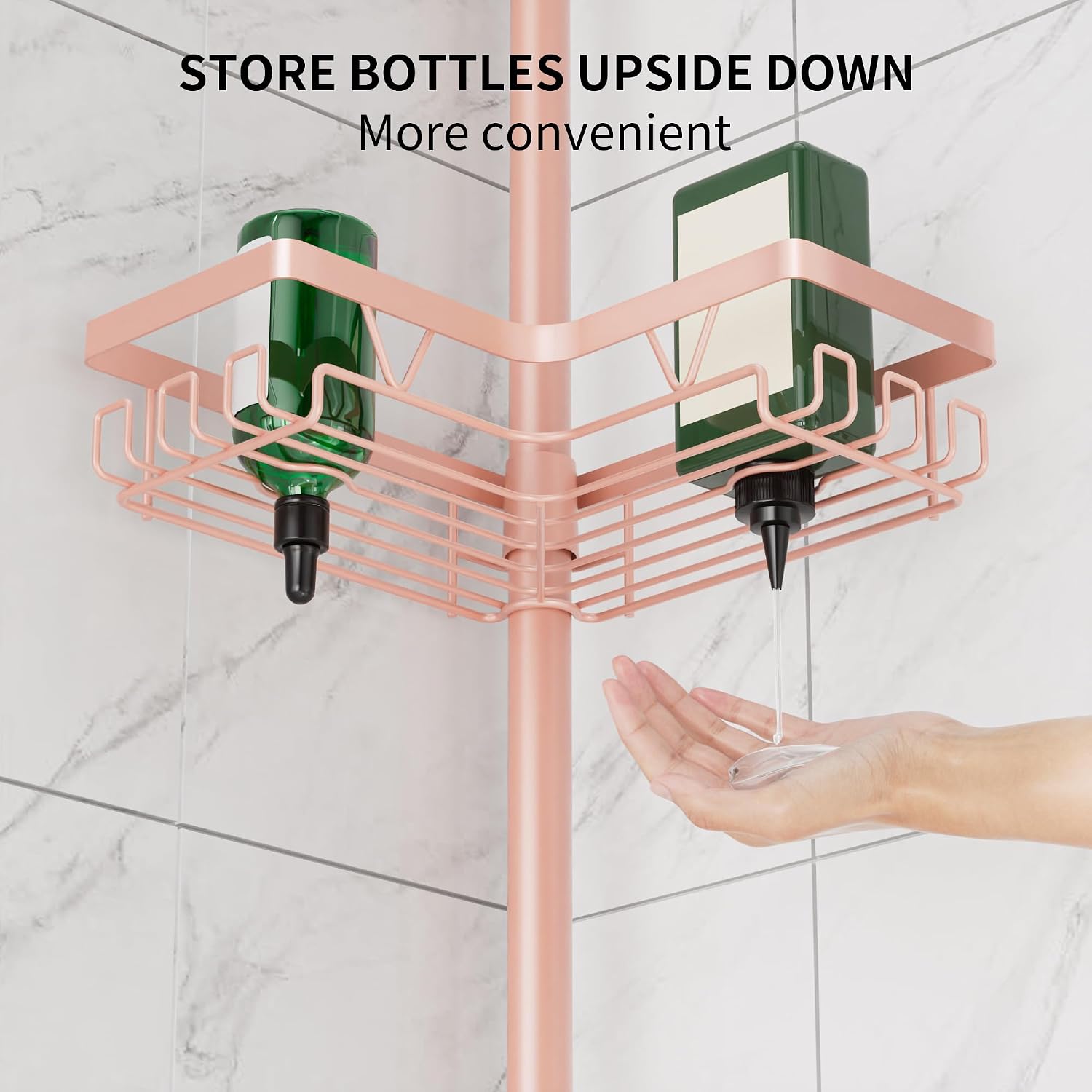 DAOYA Corner Shower Caddy Tension Pole - 4‑Tier Adjustable Shower Shelf Organizer Space‑Saving Bathroom Storage for Bathtub or Floor, Apricot image 3