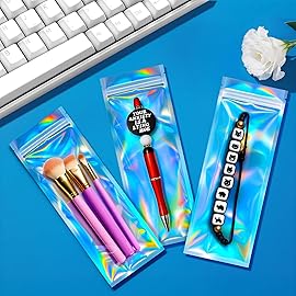 Cherodada Holographic Bags, 3x8 inch Resealable Smell Proof Bags for Food Storage Jewelry & Pen Packaging(100 Pack)