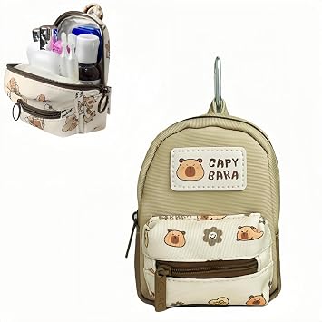 Capybara Miniature Backpack Keychain Coin Purse, Cute Clip-On Pouch for Women, Water-Resistant Nylon with Carabiner, Small Travel Purse Charm for Coins, Cards, Gym, and Daily Use