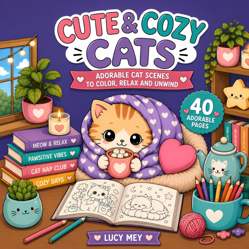 CUTE & COZY CATS: Adorable cat scenes to color, relax and unwind