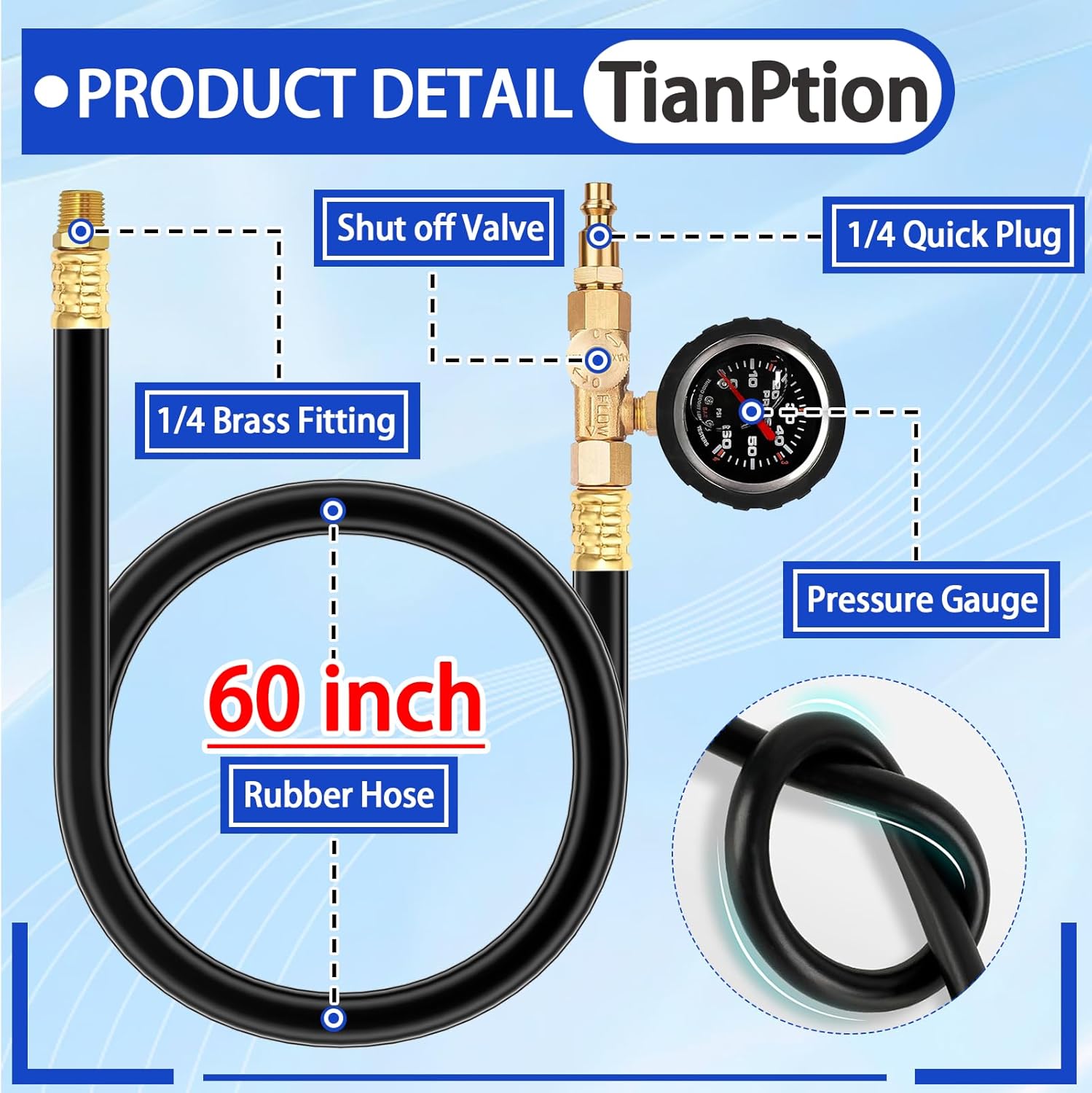New RV Winterizing Kit with Oil Pressure Gauge 60 inch Compressor Sprinkler Water Blow Out Winterization Hose Winterize Adapter Plug for Camper, Boat, Travel Trailer,Motorhome,Garden Faucet