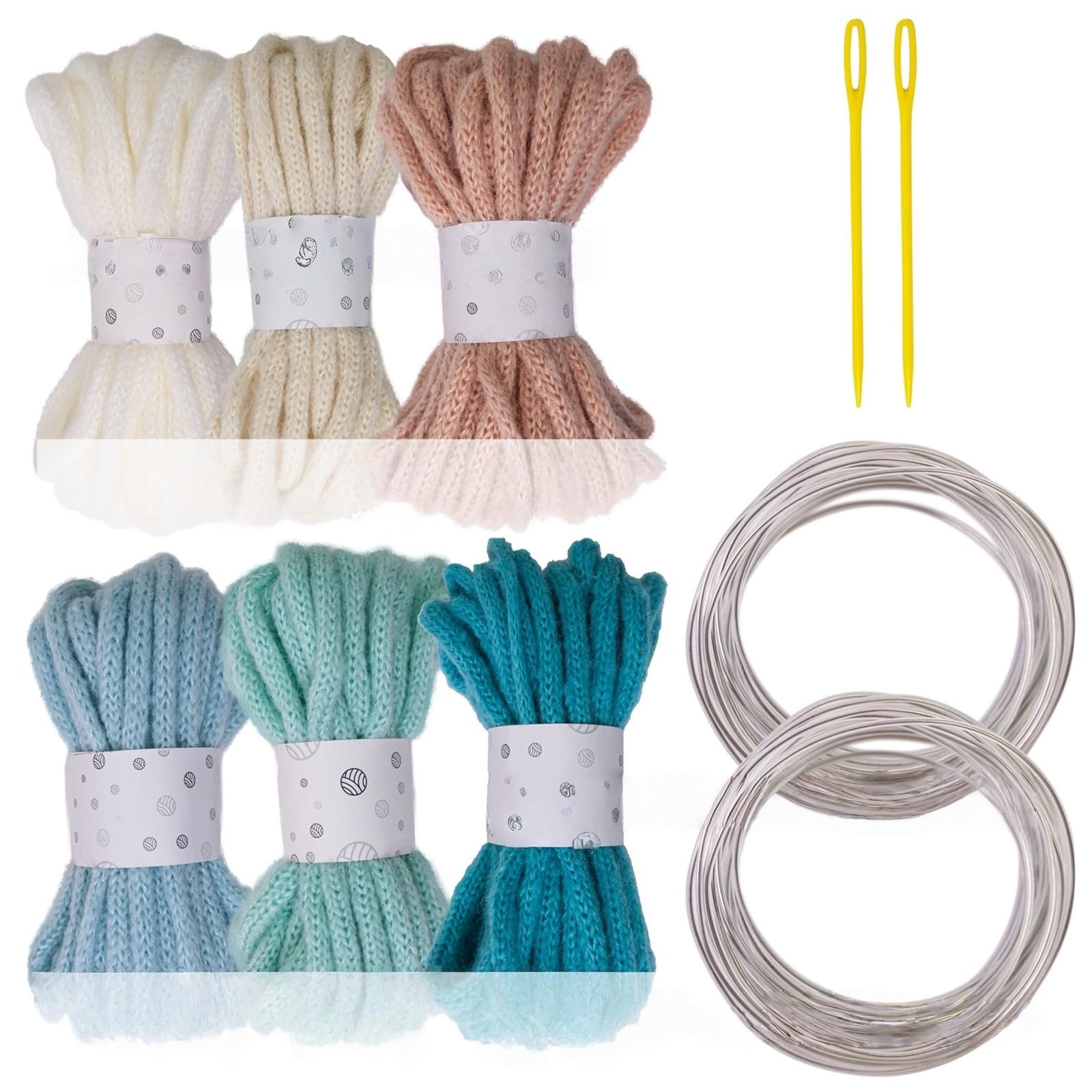 Tsophreniq 6Rolls Braided Polyester Rope 7mmX5Meters Hollowed Braided Cord with Needle and Fixed Wire for Art Craft and Decoration Gardening Decoration Cord