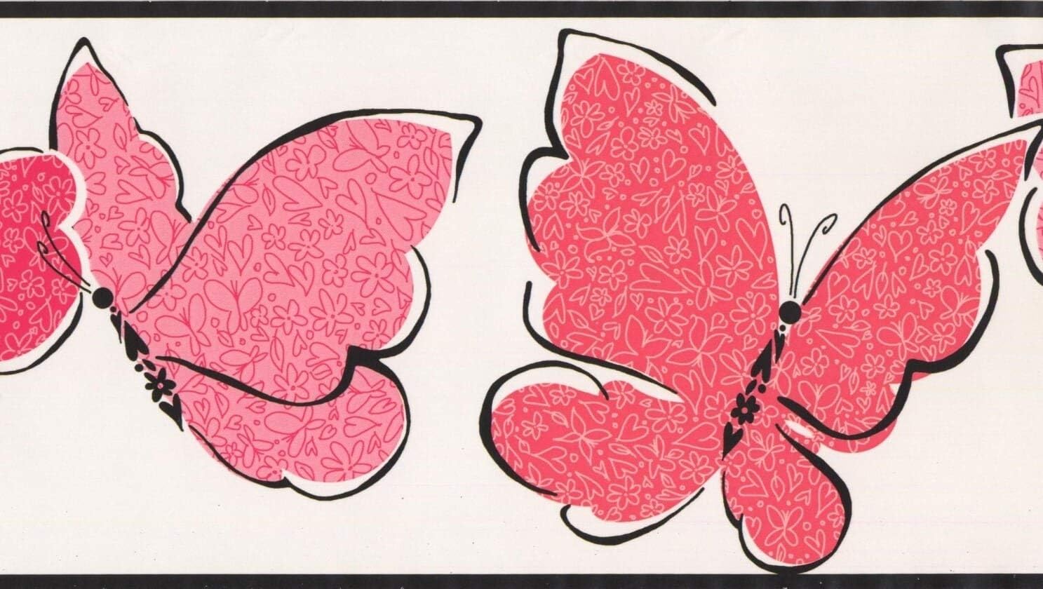 York Wallcoverings Red Pink Butterflies White Wallpaper Border for Kids Bedroom Bathroom Playroom, Roll 15' x 6"