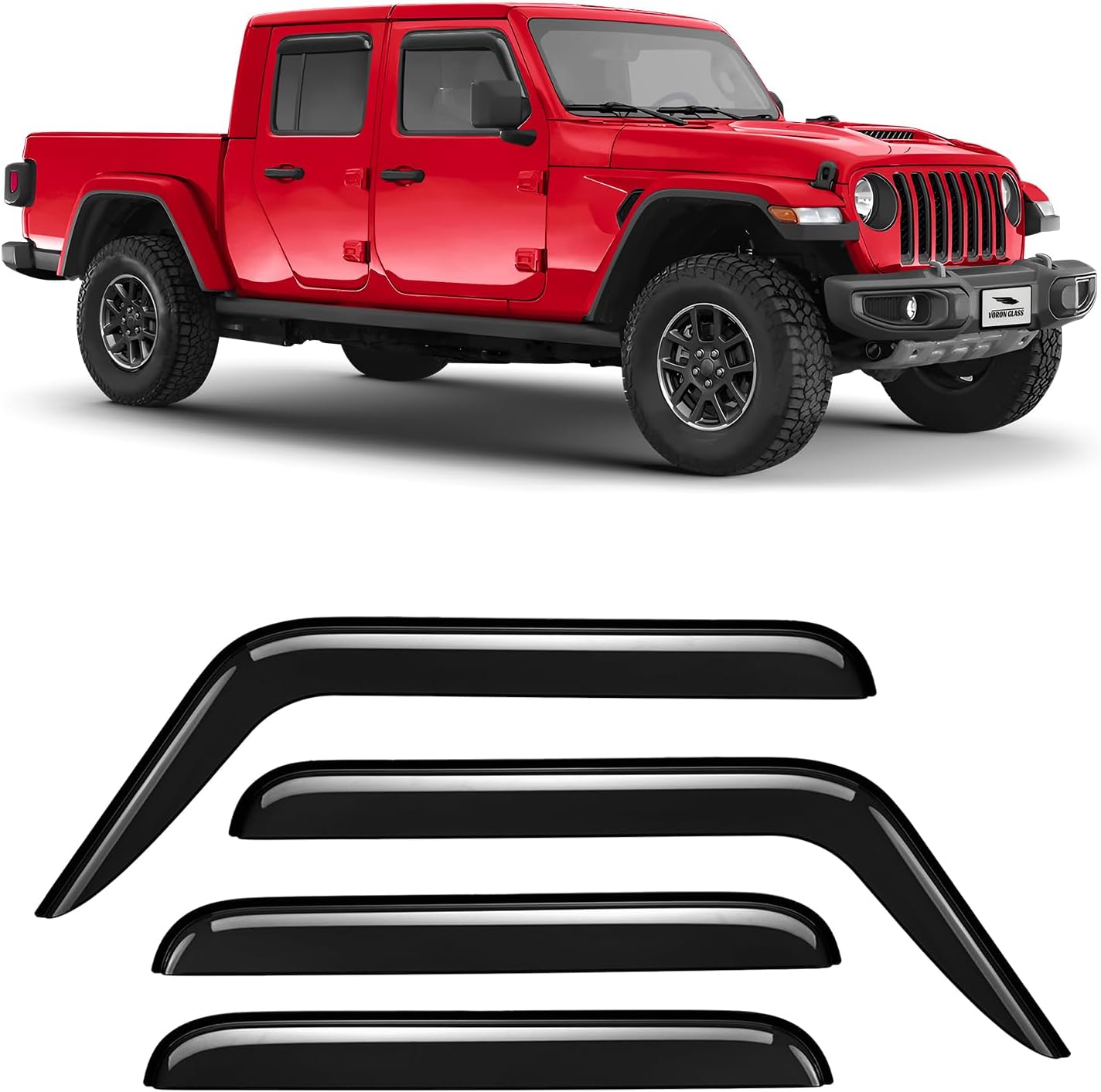 Voron Glass Tape-on Extra Durable Rain Guards for Jeep Gladiator 2020-2026, Window Deflectors, Vent Window Visors, 4 Pieces - 100275