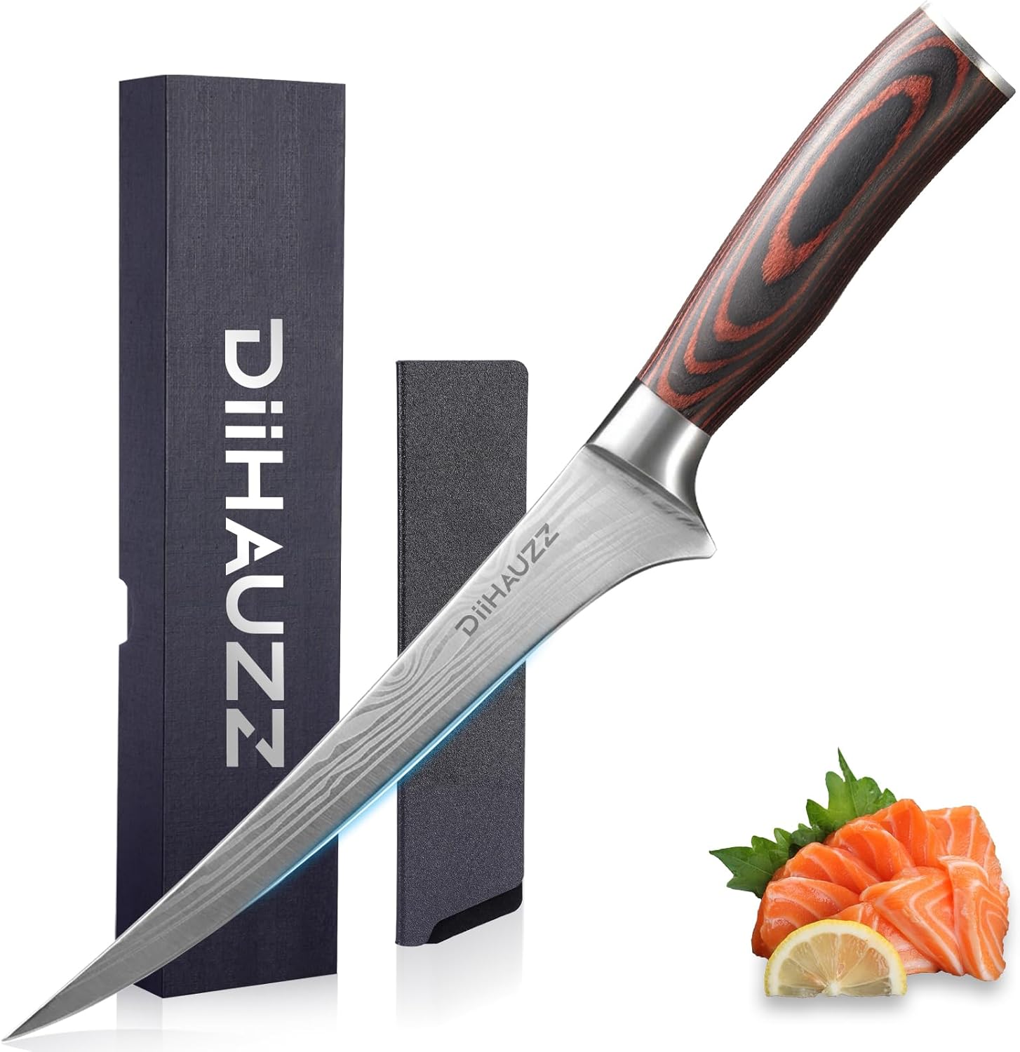 7 Inch Fillet Knife for Fish, Razor Sharp Boning Knife High Carbon Stainless Steel for Poultry Deboning and Meat Cutting, Japanese Filleting Knives with Ergonomic Pakkawood Handle, Sheath