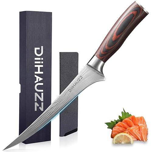7 Inch Fillet Knife for Fish, Razor Sharp Boning Knife High Carbon Stainless Steel for Poultry Deboning and Meat Cutting, Japanese Filleting Knives with Ergonomic Pakkawood Handle, Sheath