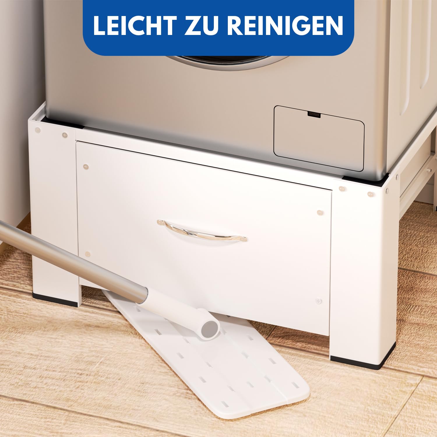 Waschmaschinen Untergestell mit integrierter Schublade, Waschmaschine Sockel, verstellbares Podest für Trommelwäschetrockner und Gefrierschrank Rahmen
