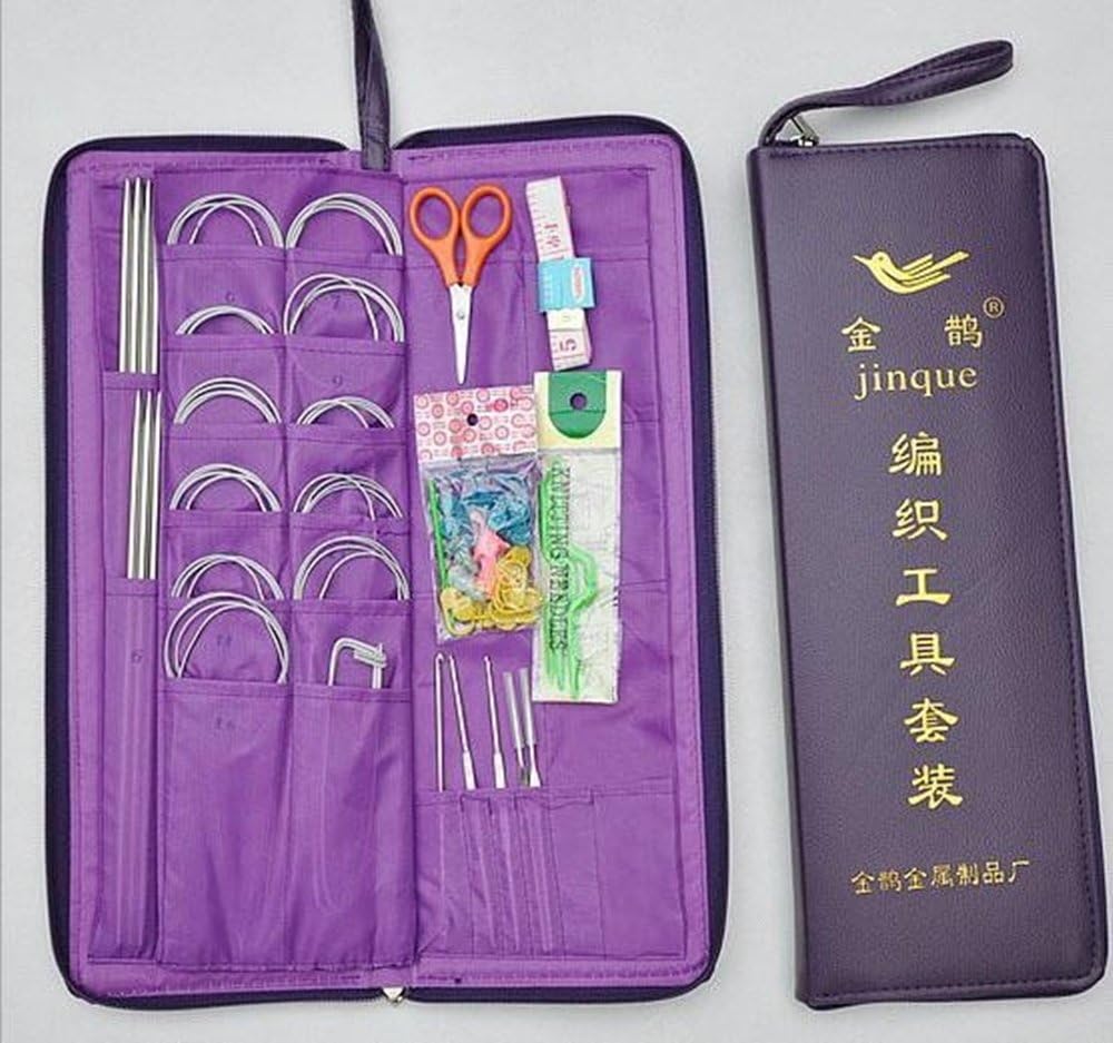 104 Pcs Set Needlework Tools Aluminum Circular Knitting Needles Set Crochet Hook Set Crochet Needle Knitting Tools Hand Tool Pu Bag