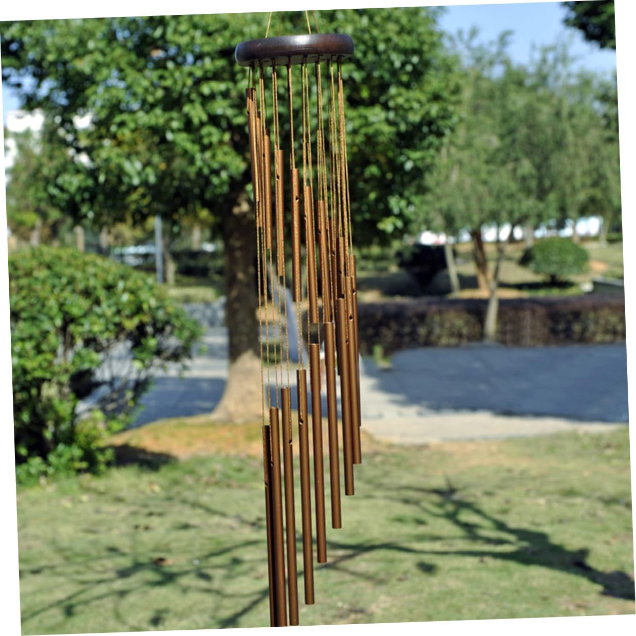 Campanas de Viento Grandes de 18 Tubos Esmerilados Dorados | Tubo de Afinación en Madera y Metal, Adornos Colgantes Paso a Paso, Música Duradera