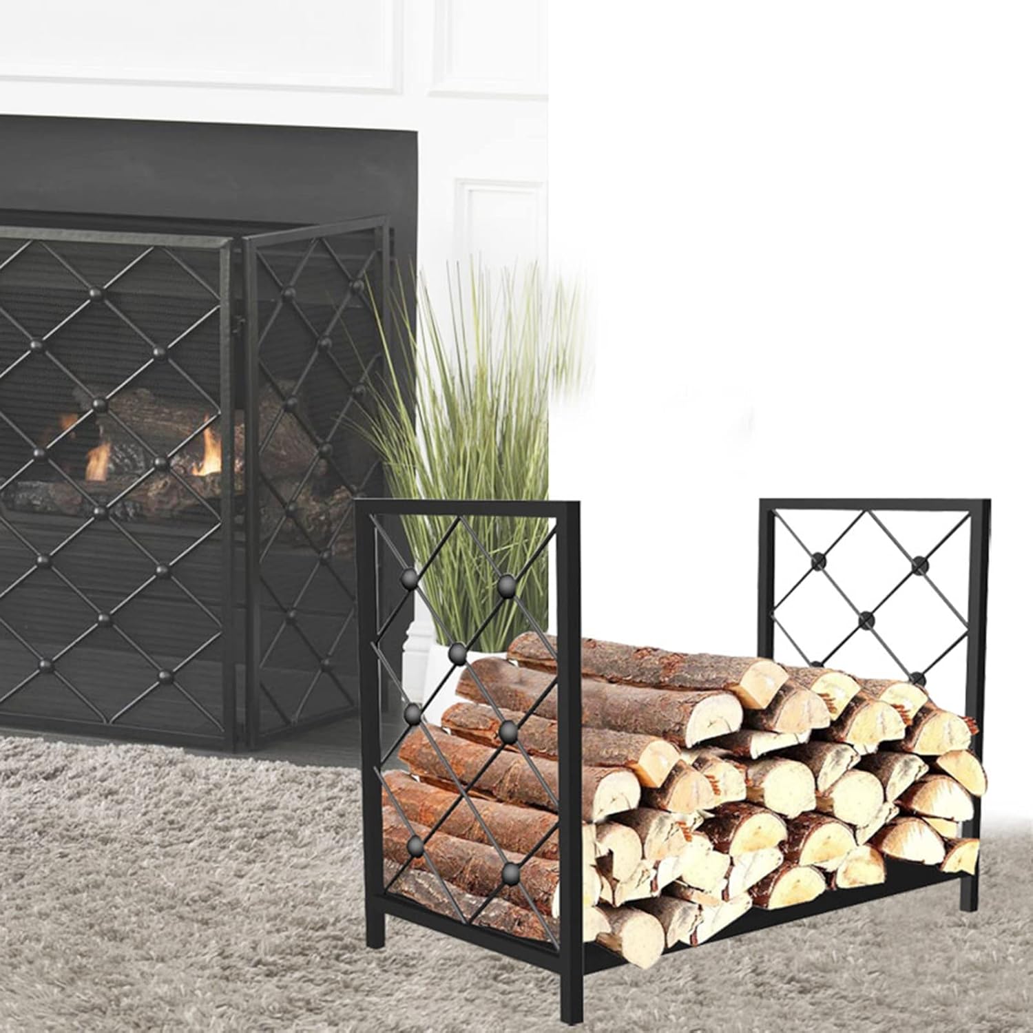 Log Store Firewood Rack Medium Heavy Duty Indoor Firewood Holder Steel Wood Storage Log Rack Holder Fireplace Decoration,