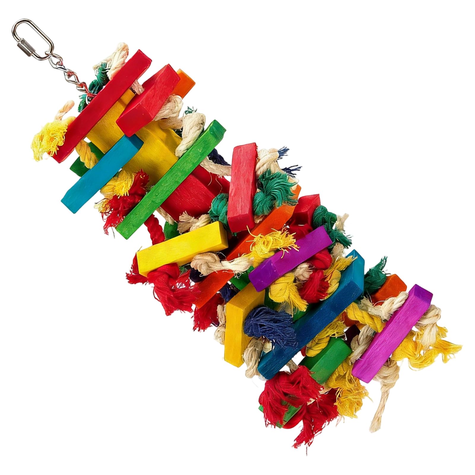 Generisch Gran juguete de madera para pájaros de 43 cm para guacamayos, juguete colorido para masticar loros con cuerda de algodón, bloques de madera seguros para colgar en la jaula de loros para