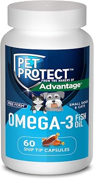 Pet Protect Cat & Small Dog Omega-3 Supplement, Proprietary Free Form Blend, Supports a Normal Inflammatory Response, Snip-Tip Capsules 60 Count